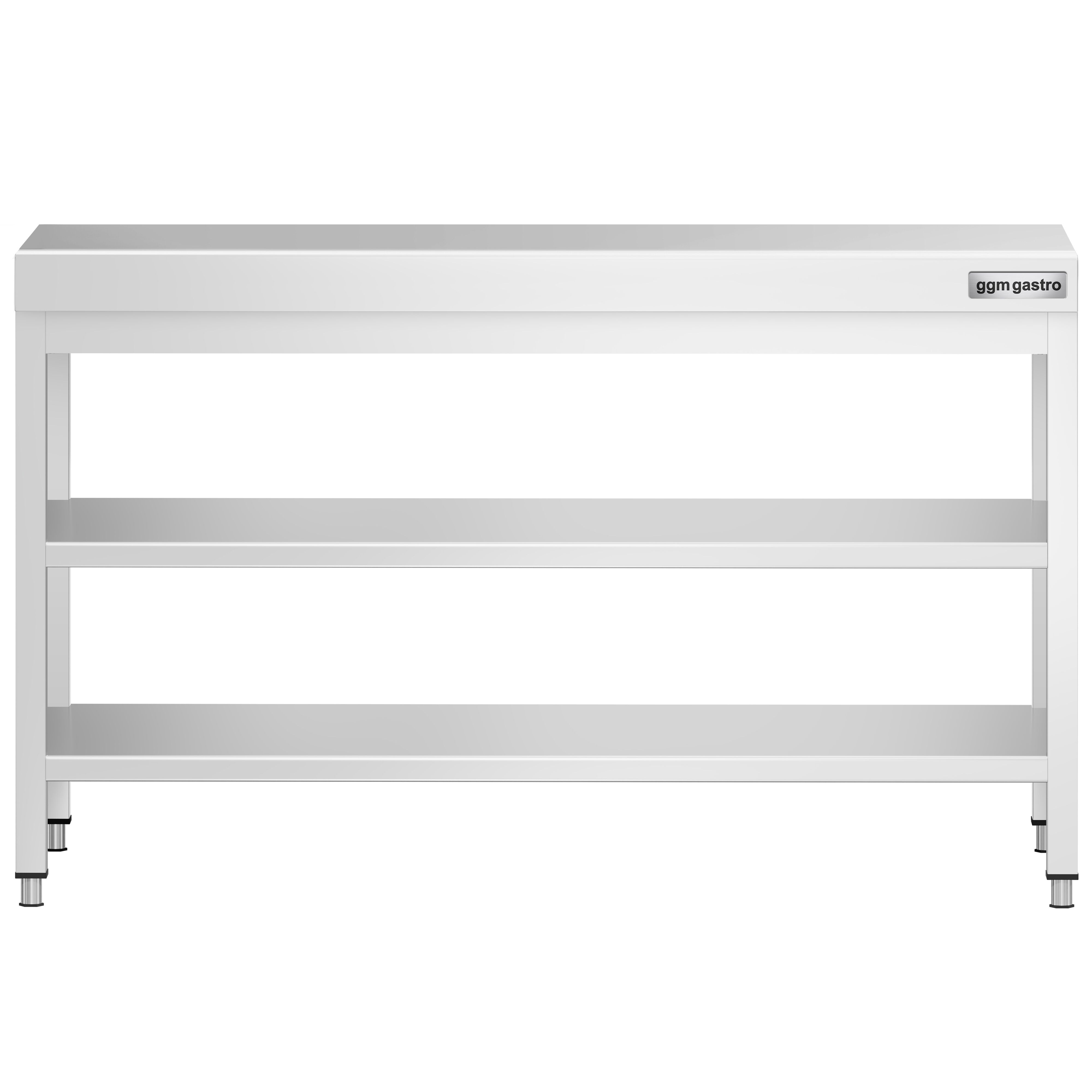 Table de travail inox PREMIUM - 1400 x 600 mm - avec tablette inférieure & Tablette intermédiaire