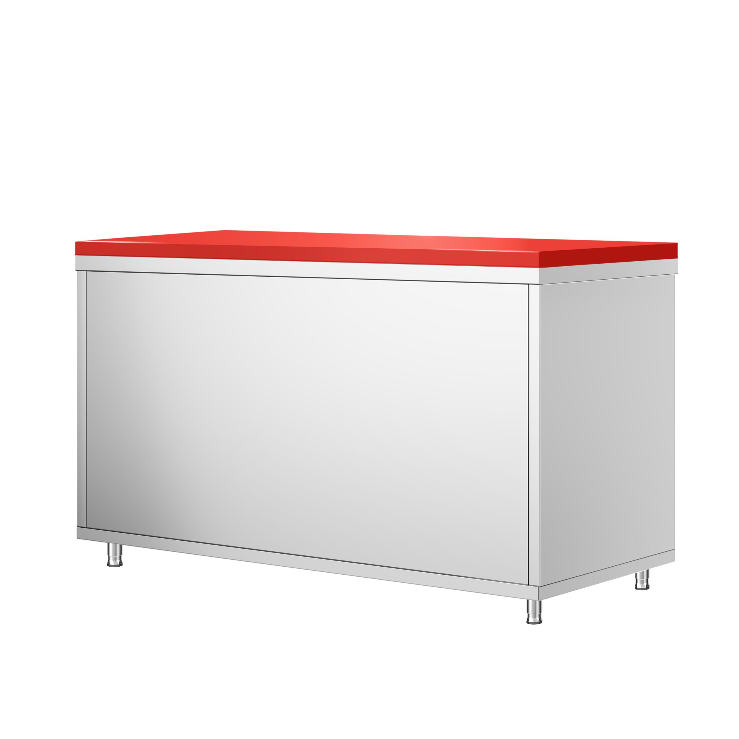 Table armoire en acier inoxydable PREMIUM - 1600x600mm - avec portes coulissantes - incl. plateau de découpe Rouge PEHD (HACCP) - pour viande crue