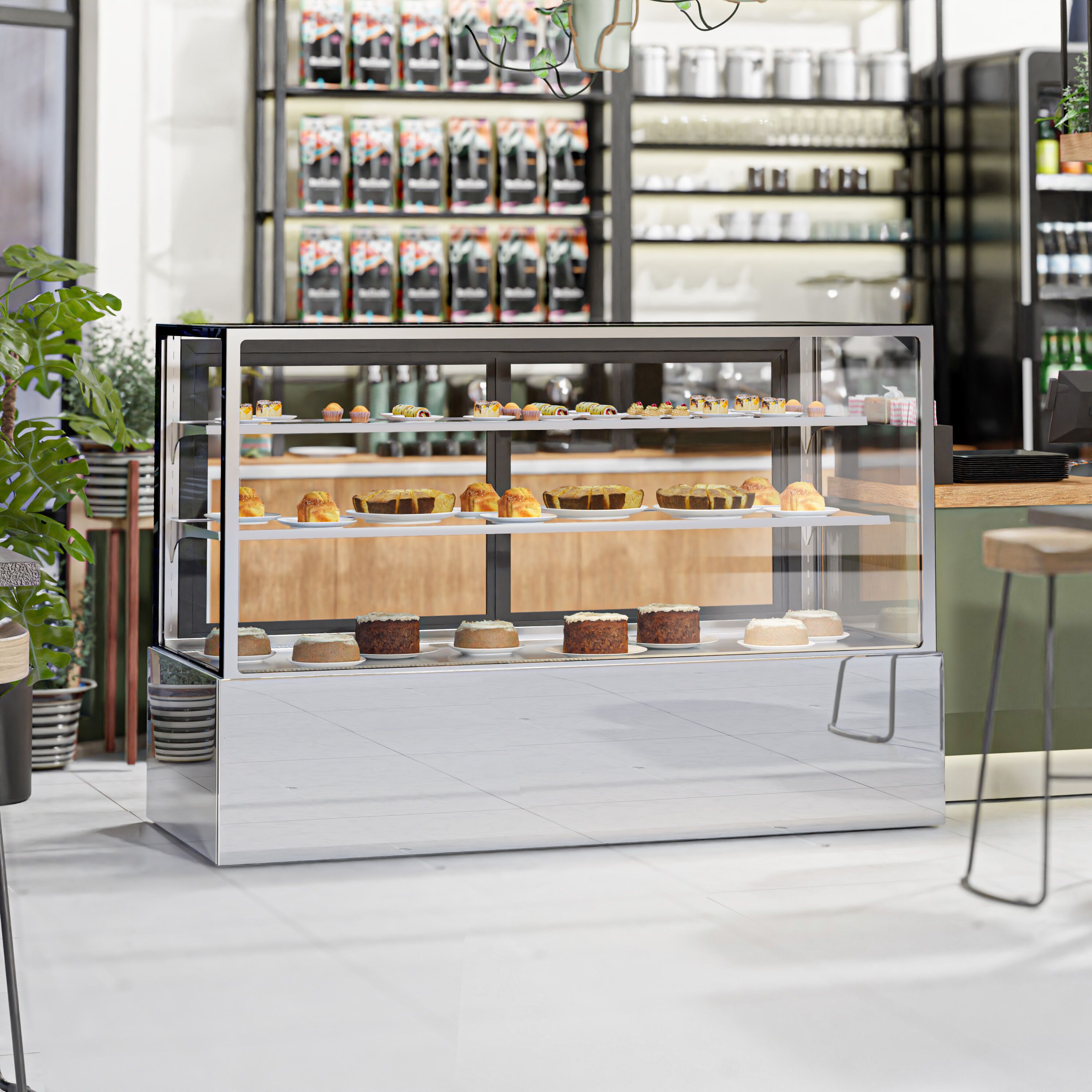 Commercial cake display fridge - Double glazing - square - with 3 adjustable shelves - rear sliding doors - for patisserie - 725L - 1800mm