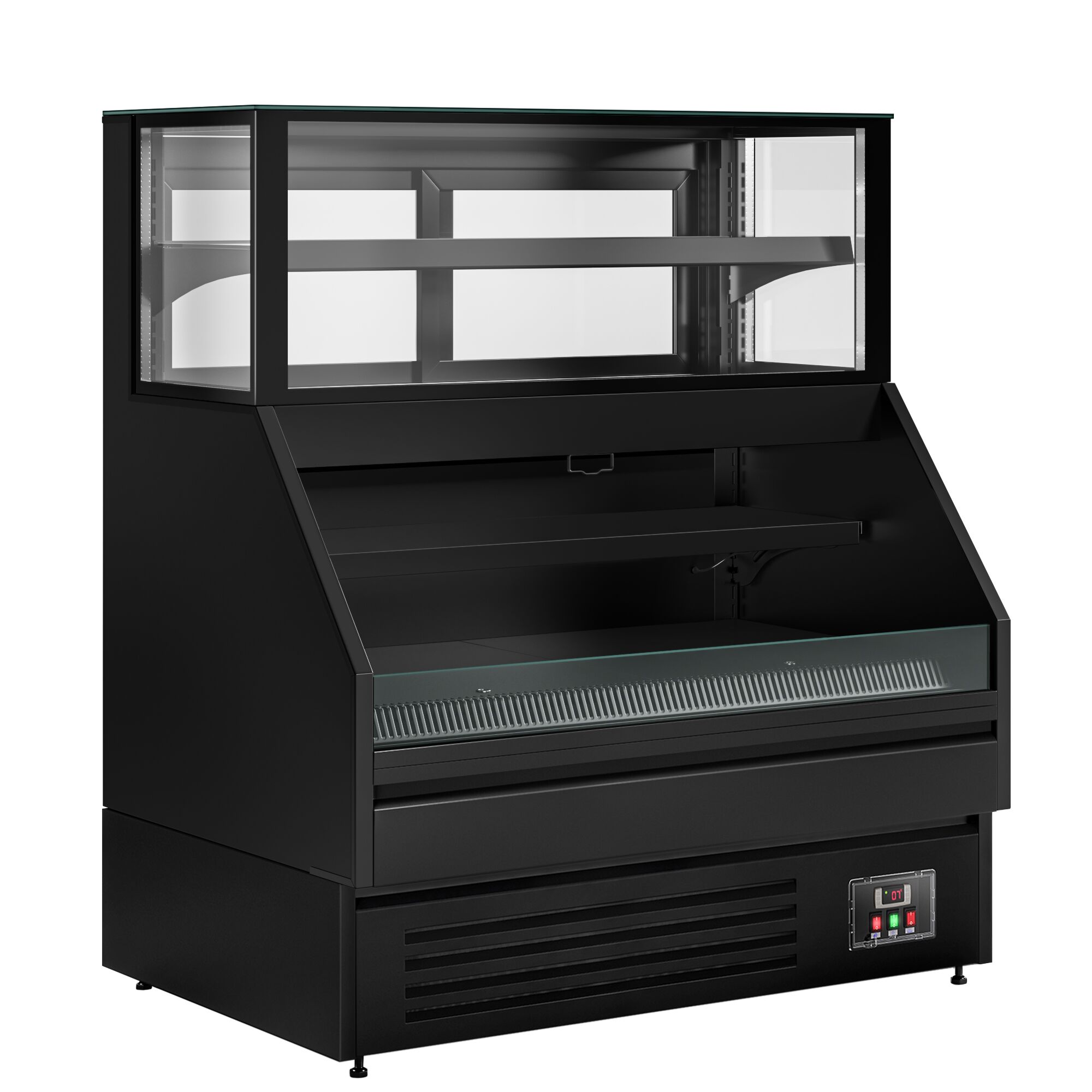 Comptoir vitrine réfrigérée HELSINKI - 1200x800mm - 199L - 4 étagères - +2/+8°C - Portes coulissantes vitrées