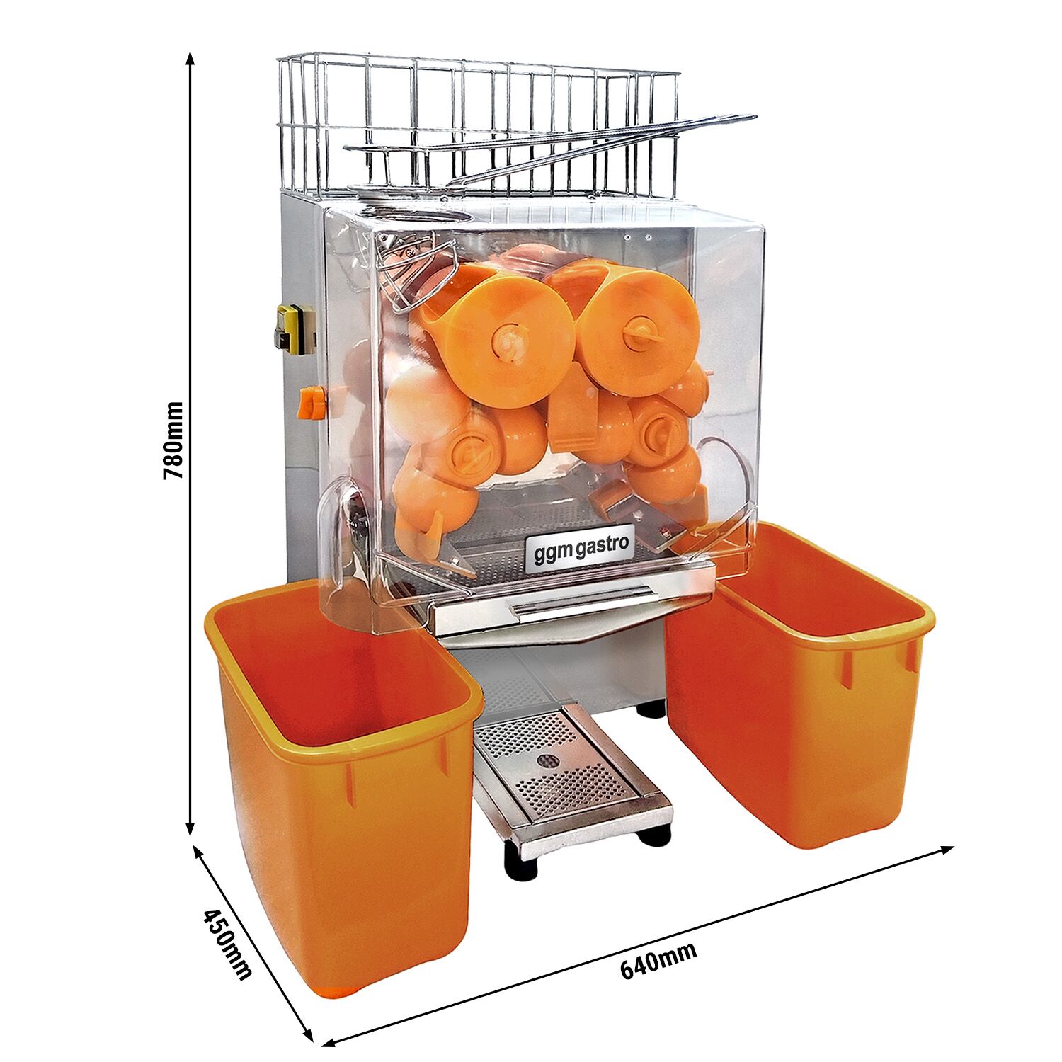 Presse-oranges automatique professionnel - 120W - 47kg - avec dispositif d’alimentation automatique, idéal pour Self-Service, ogives interchangeables - Acier inoxydable