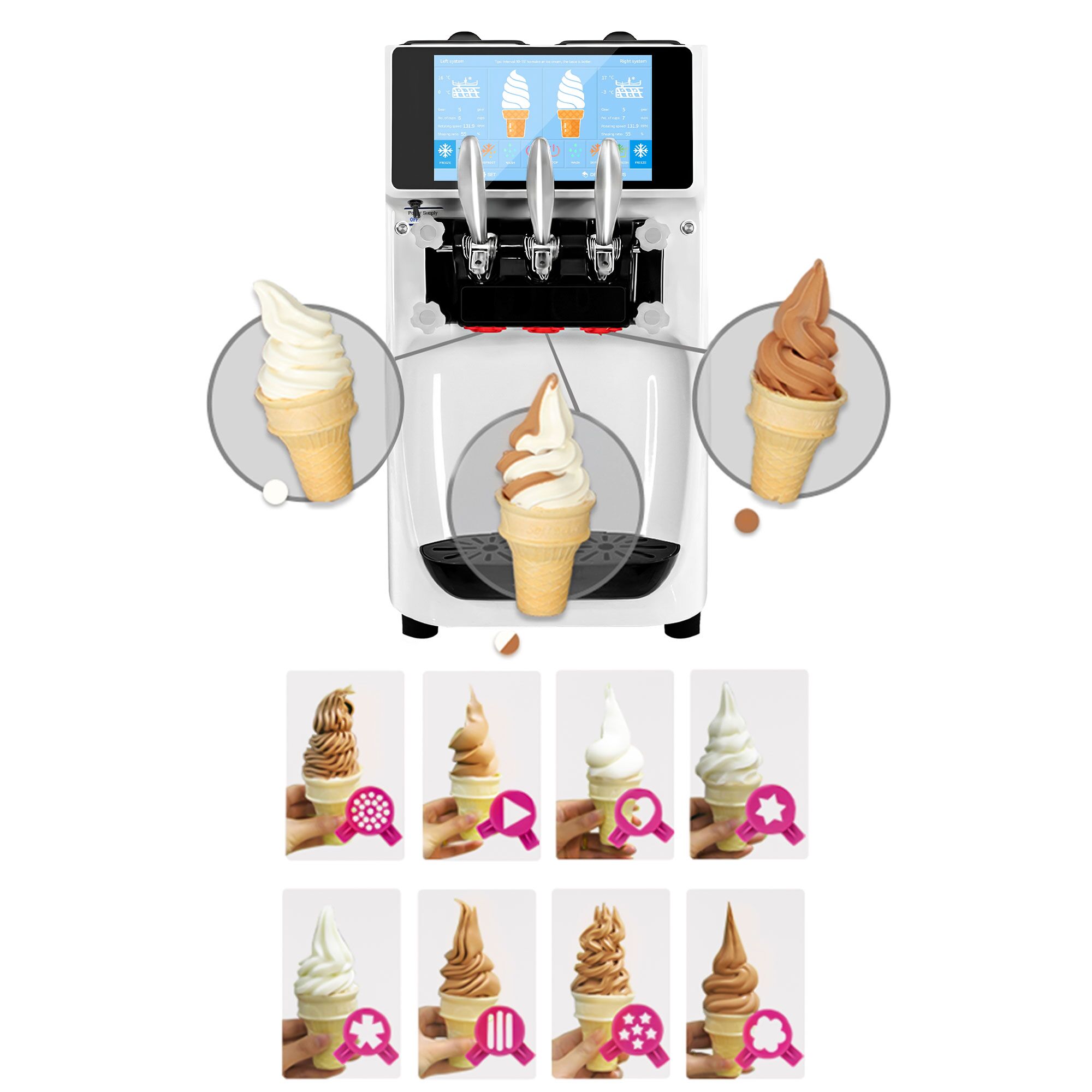 Machine à glace à l’italienne - 30-32L/h - 2,68kW - Écran tactile - 3 parfums (2 + panaché) - À poser