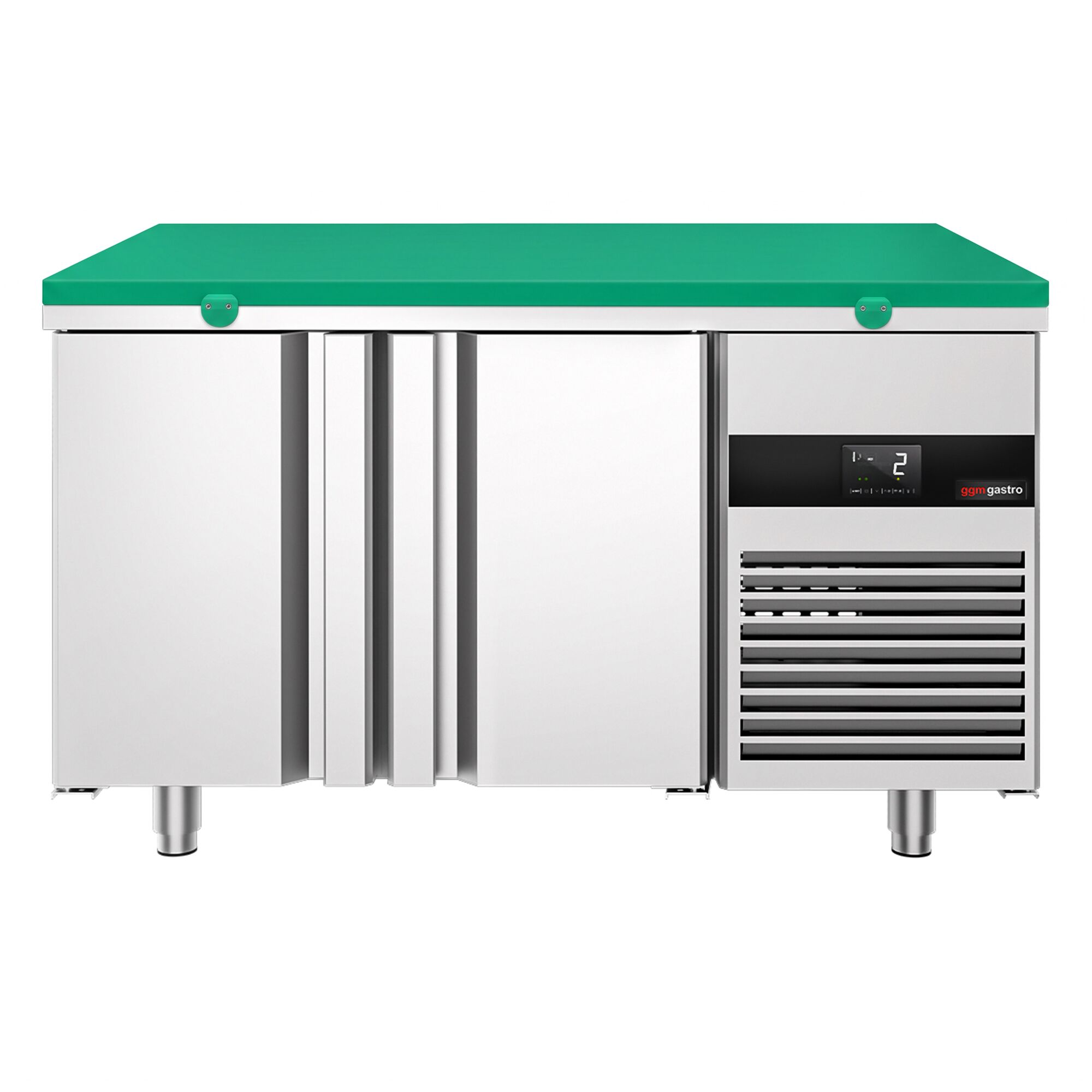 Refrigerated Counter – 1400 × 700 mm – Rear Side with 2 Doors – Glass Front – incl. Green Cutting Board