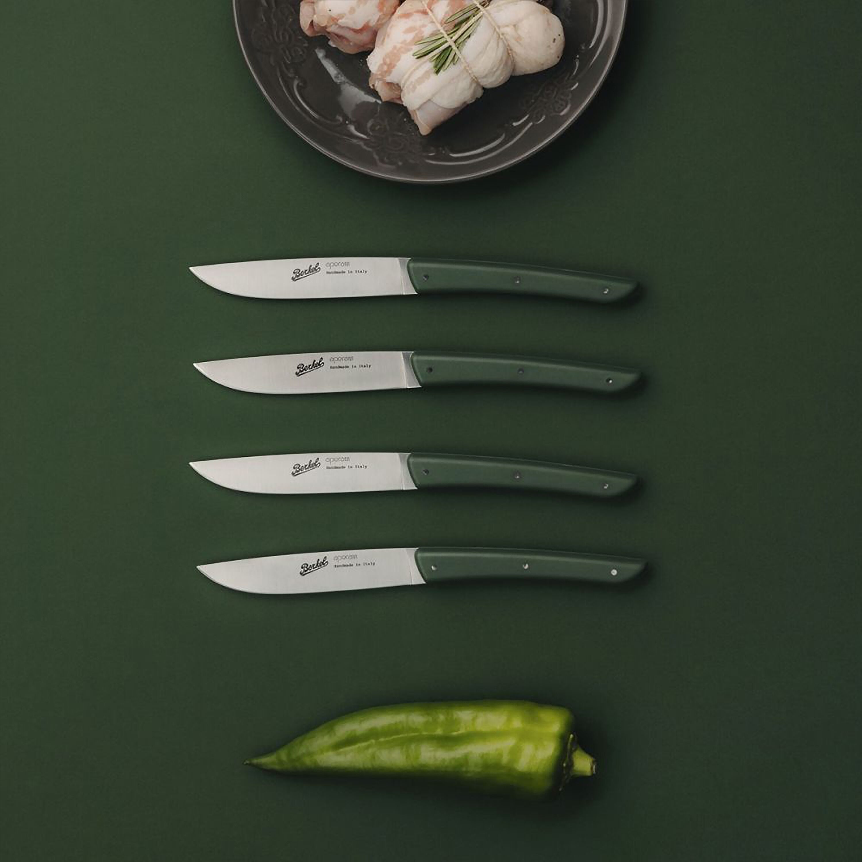 (4 pièces) BERKEL | Couteaux à steak - Vert olive - Lame : 110 mm        