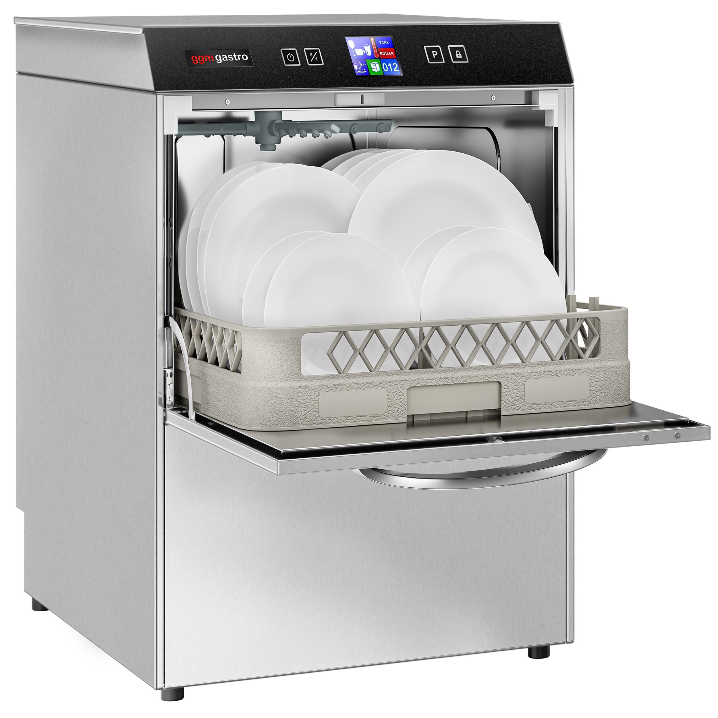 Double-skinned Commercial Dishwasher - Digital Controls - 3.55kW - with Drain, Rinse Aid & Detergent Pumps