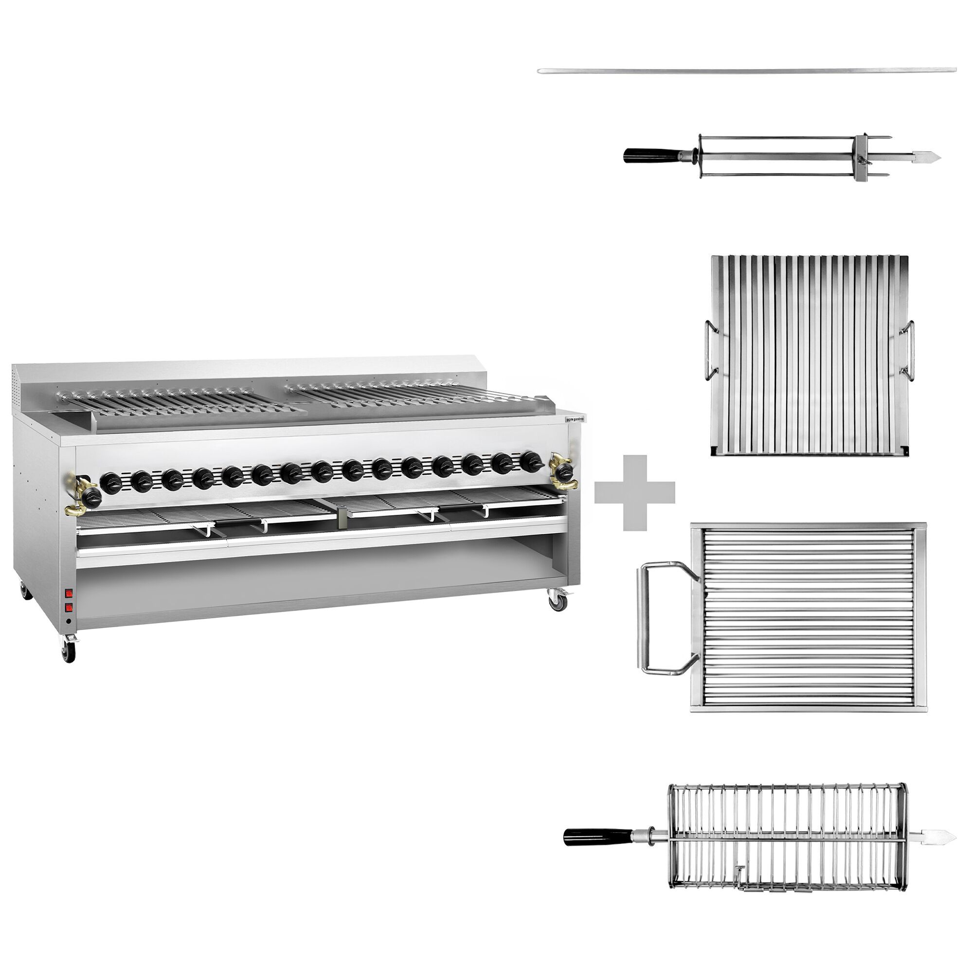 Commercial Gas Adana & Shish Kebab Skewer Grill – 30 Auto‑Rotate Skewers - 15 Burners - 23 Included
