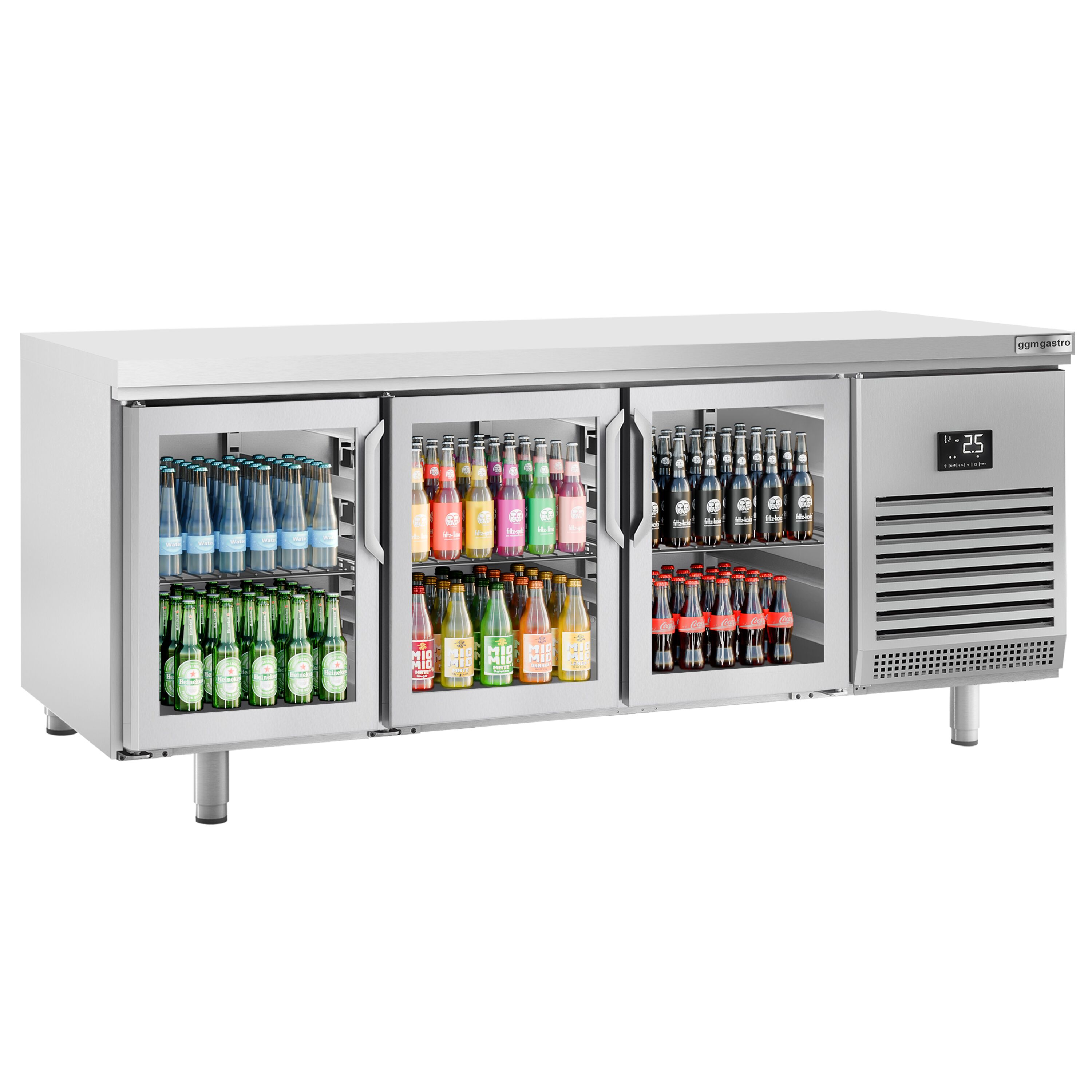 Commercial Counter Fridge PREMIUM PLUS - 2185x800mm - glass doors - with 3 doors - capacity 635 litres