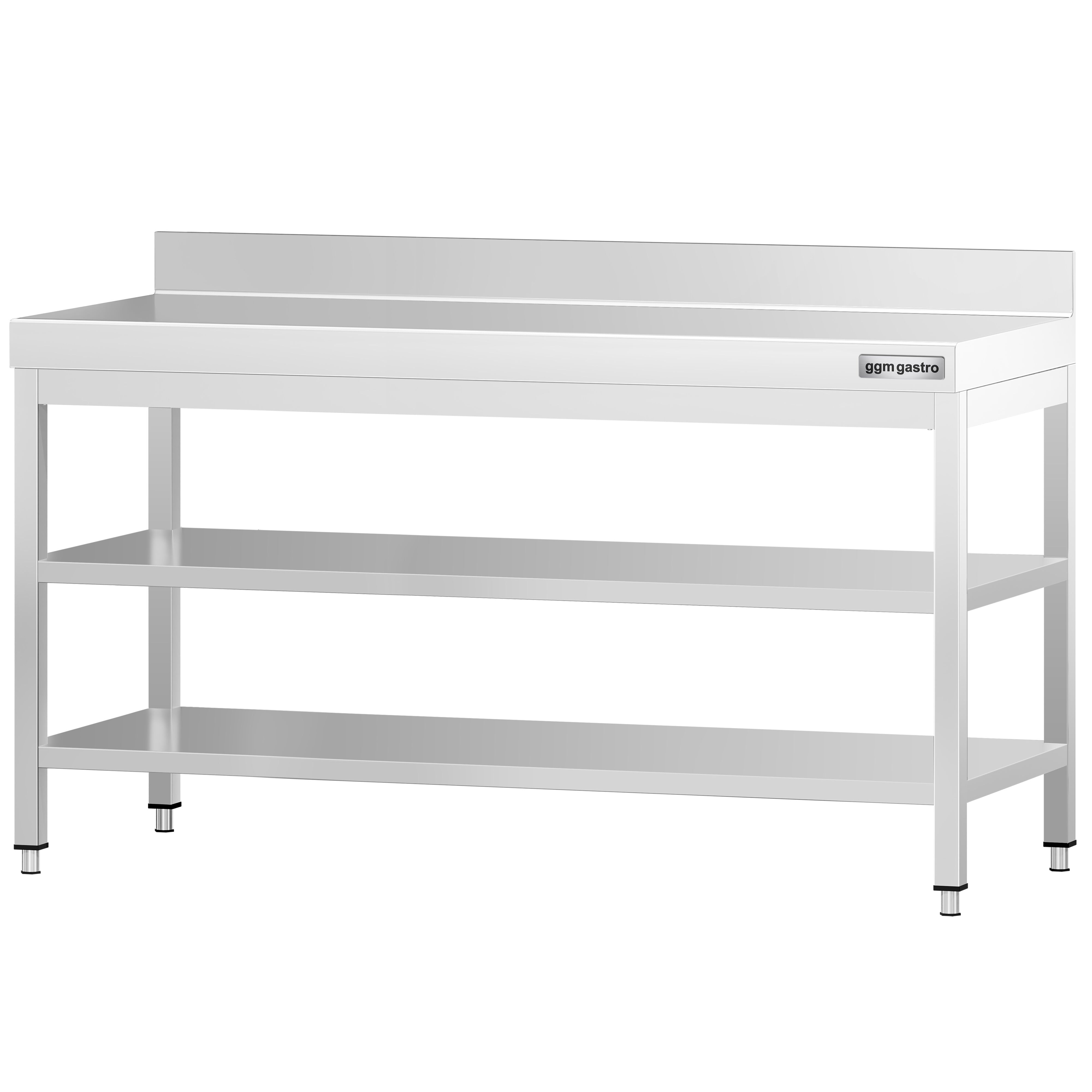 Table de travail inox PREMIUM - 1800 x 600 mm - avec tablette inférieure, Dosseret & Tablette intermédiaire