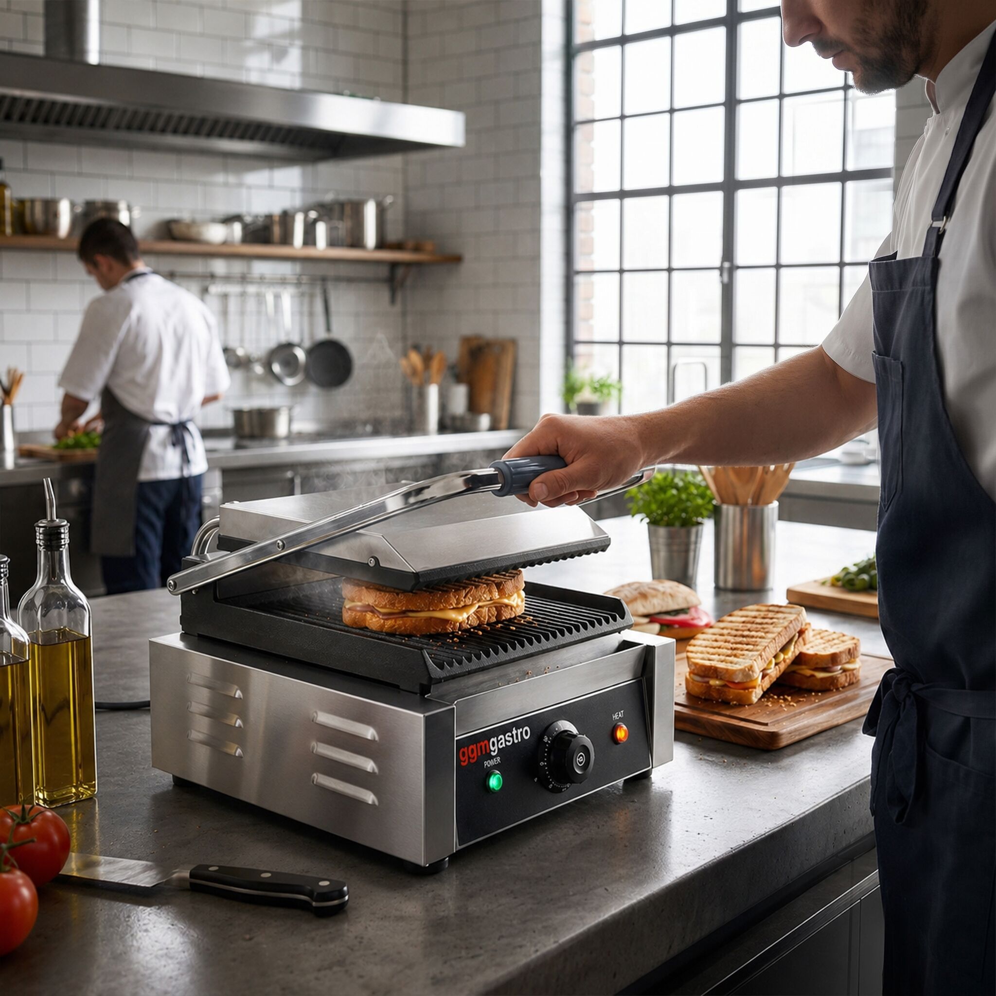 Contactgrill - 2200W - platen: boven & onder geribbeld - Grilloppervlak: 230x230mm