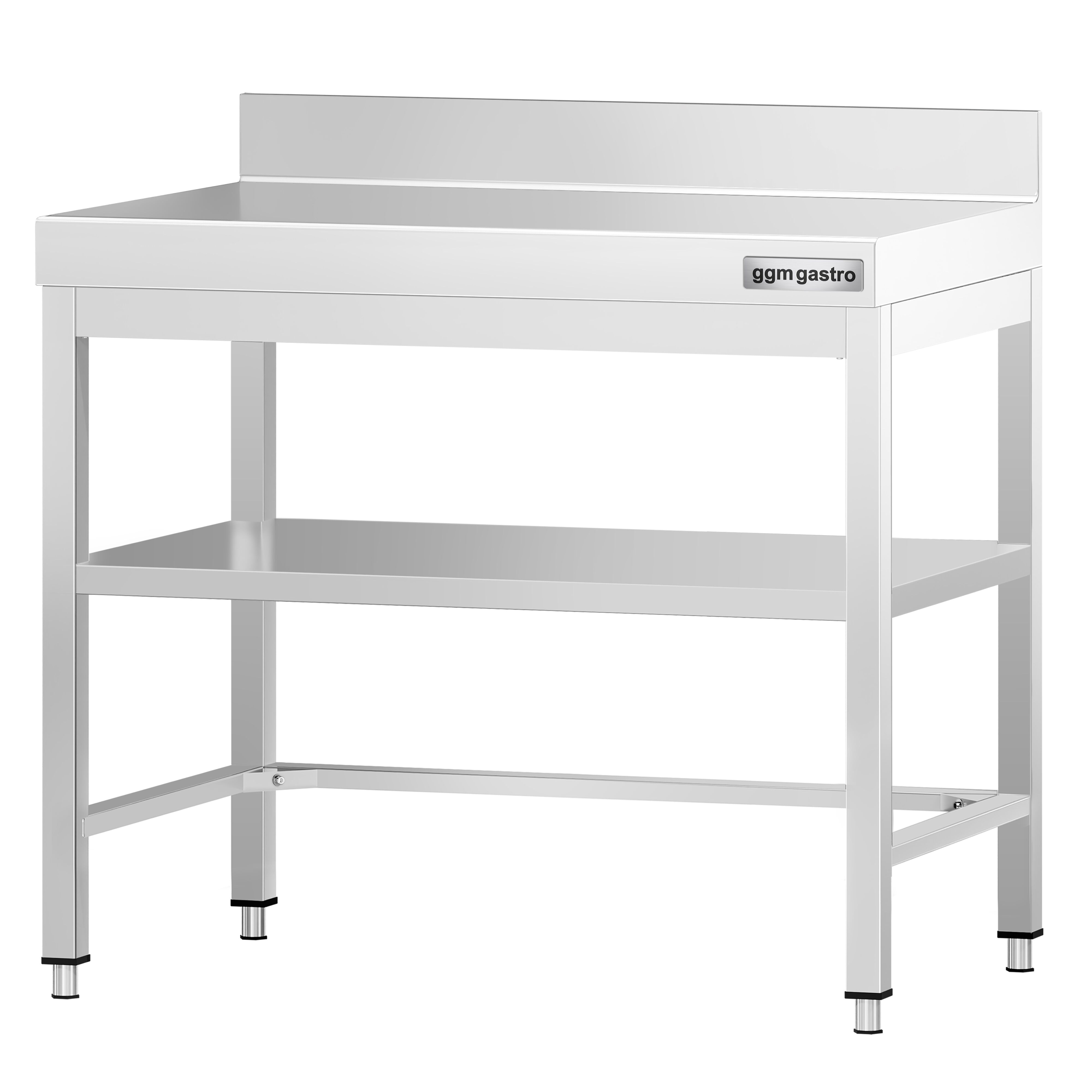 Table de travail inox PREMIUM - 700 x 600 mm - avec tablette inférieure, Dosseret & Renforts