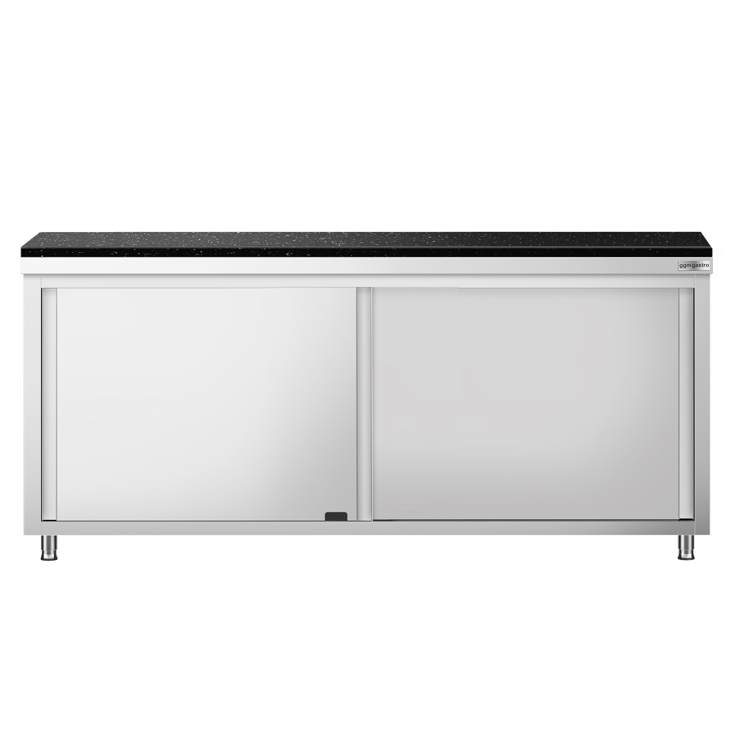 Roestvrijstalen werkkast PREMIUM - 2000 x 600 mm - met doorgeefluik - incl. granieten werkblad