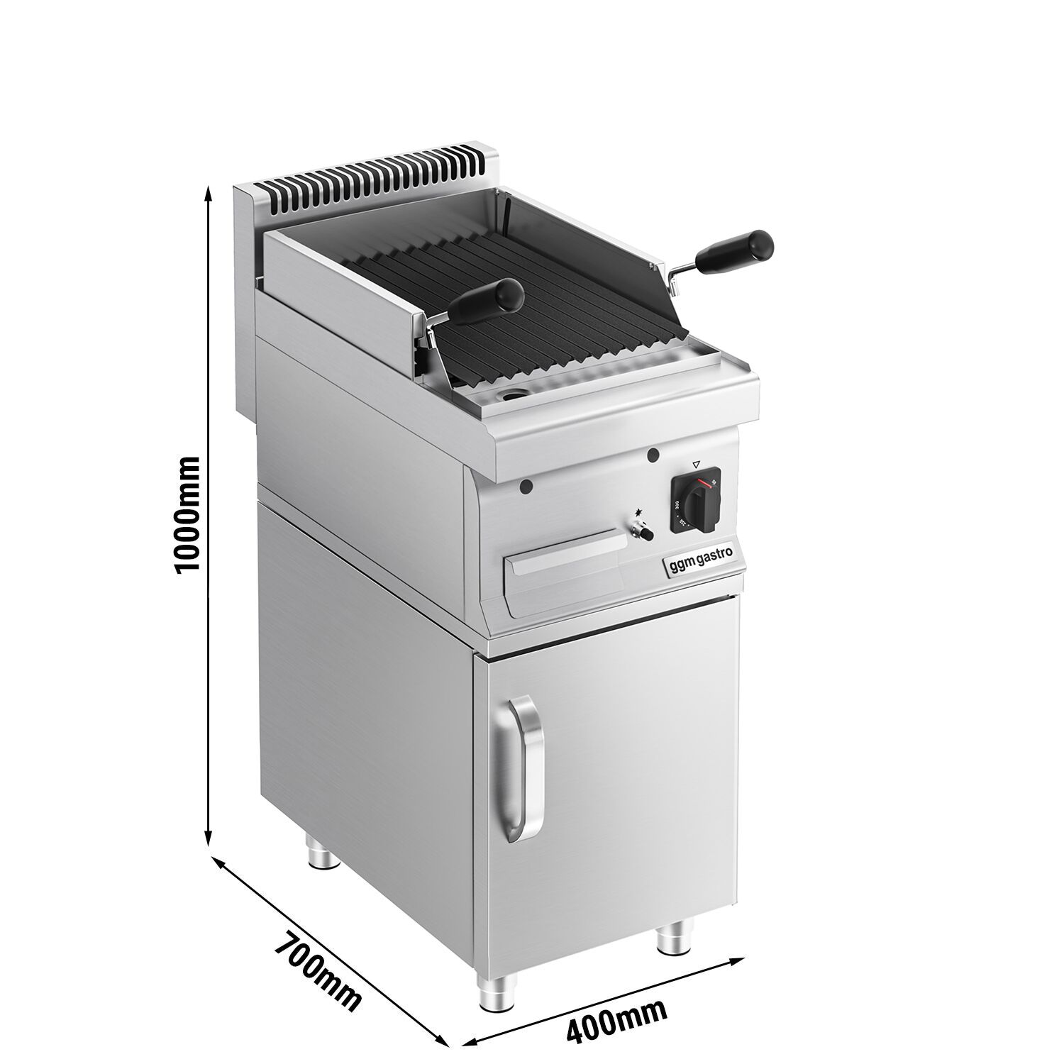 Grill à pierre de lave à gaz – 7 kW – grille inclinable – incl. soubassement avec 1 porte