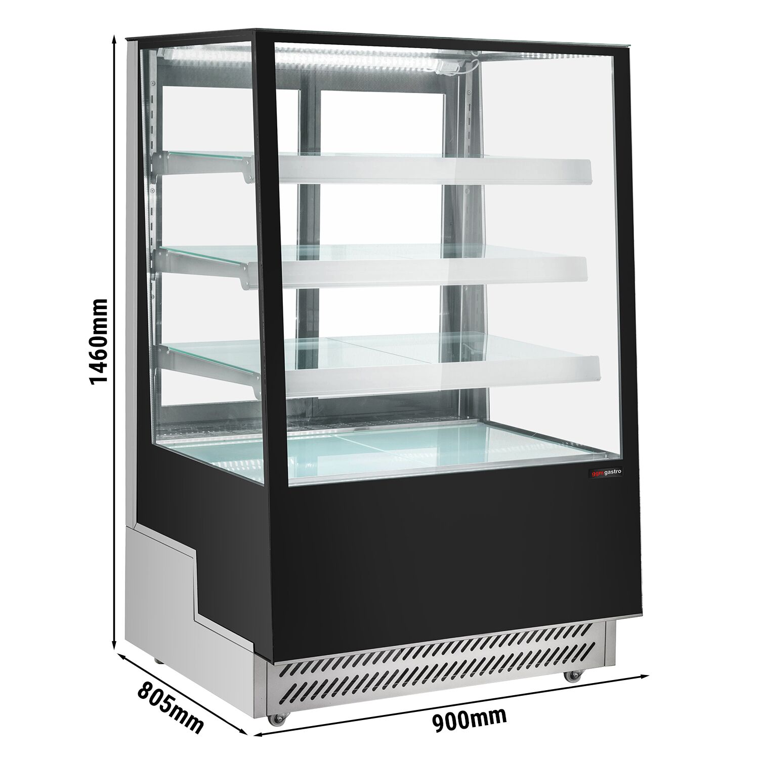 Vitrine à pâtisserie réfrigérée - 508L - 900mm - Double vitrage - avec 4 étagères en verre - portes coulissantes vitrées arrière - Noir