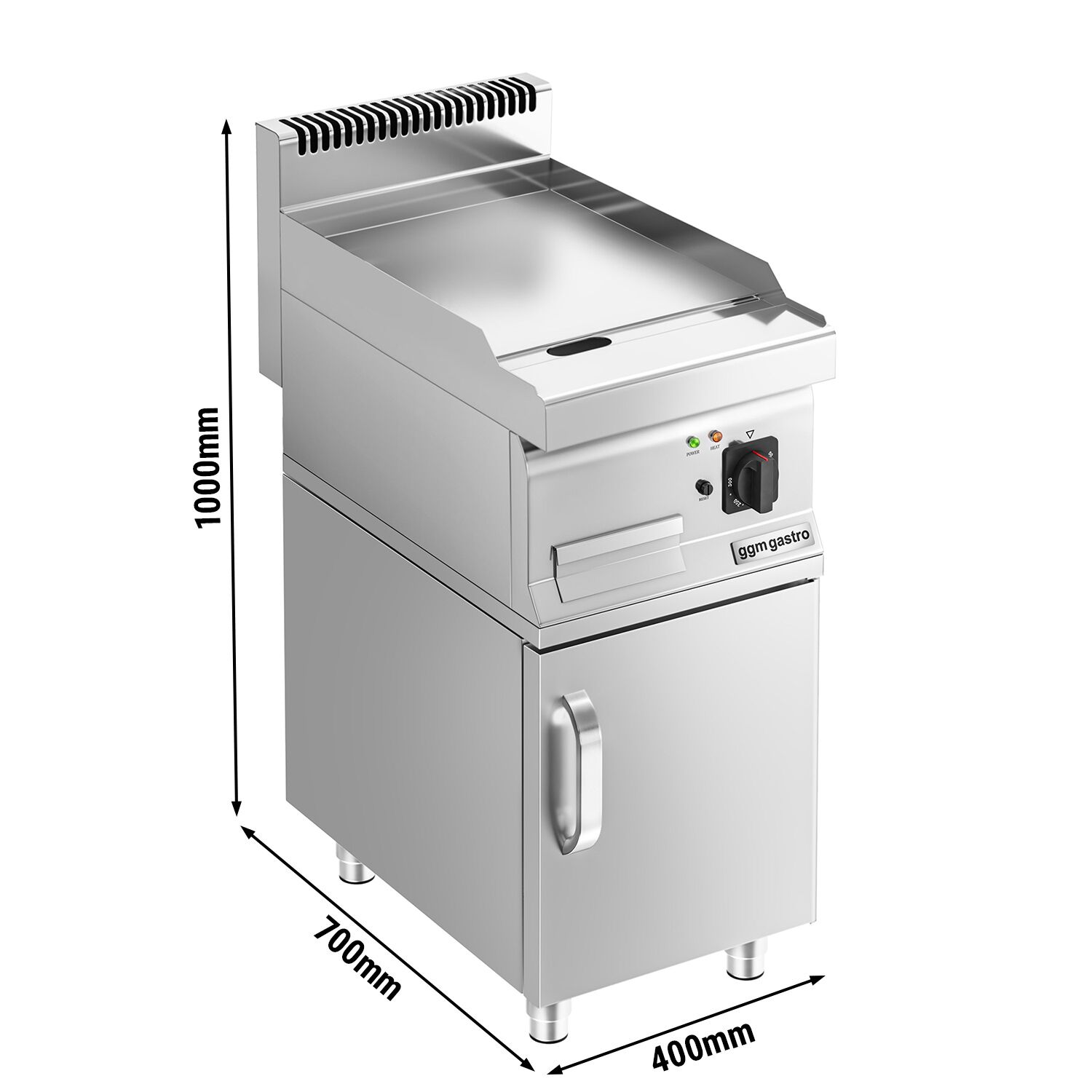 Plancha électrique - plaque acier - 3,6 kW - Lisse - Surface de cuisson : 395x535mm - incl. soubassement avec 1 porte