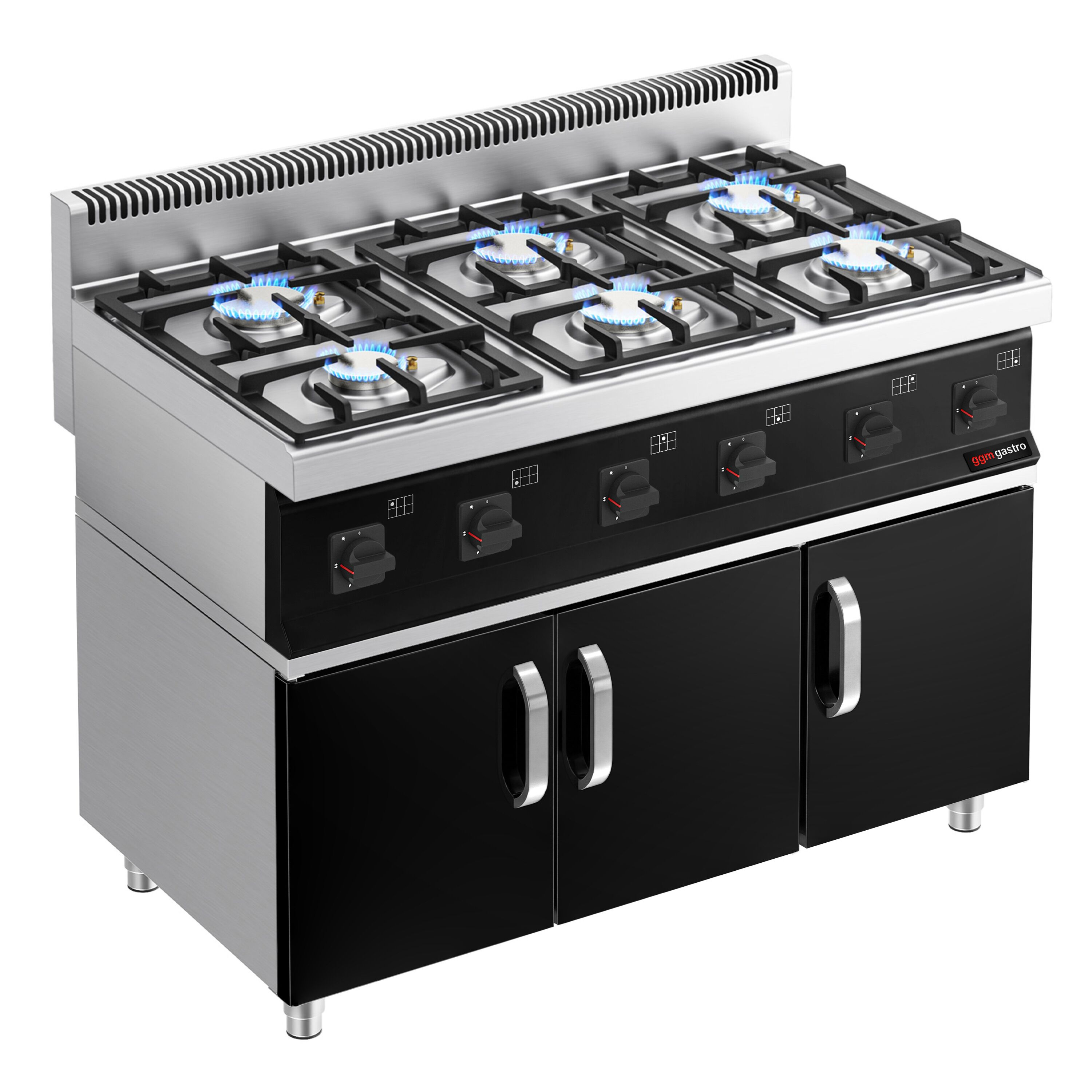 Fourneau à gaz – 36 kW – 6 brûleurs – avec soubassement avec 3 portes