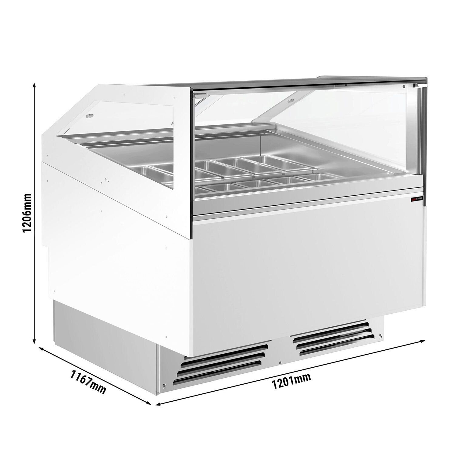 Vitrine à glace ADAM – 1200 mm – refroidissement ventilé – pour 12 bacs à glace de 5 litres ou 8 bacs de 7 litres – Blanc