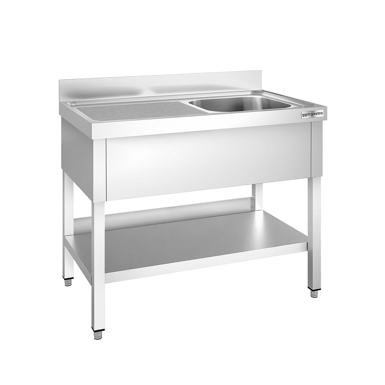 Plonge en inox PREMIUM - 1200x600mm - avec étagère basse - 1 bac à droite