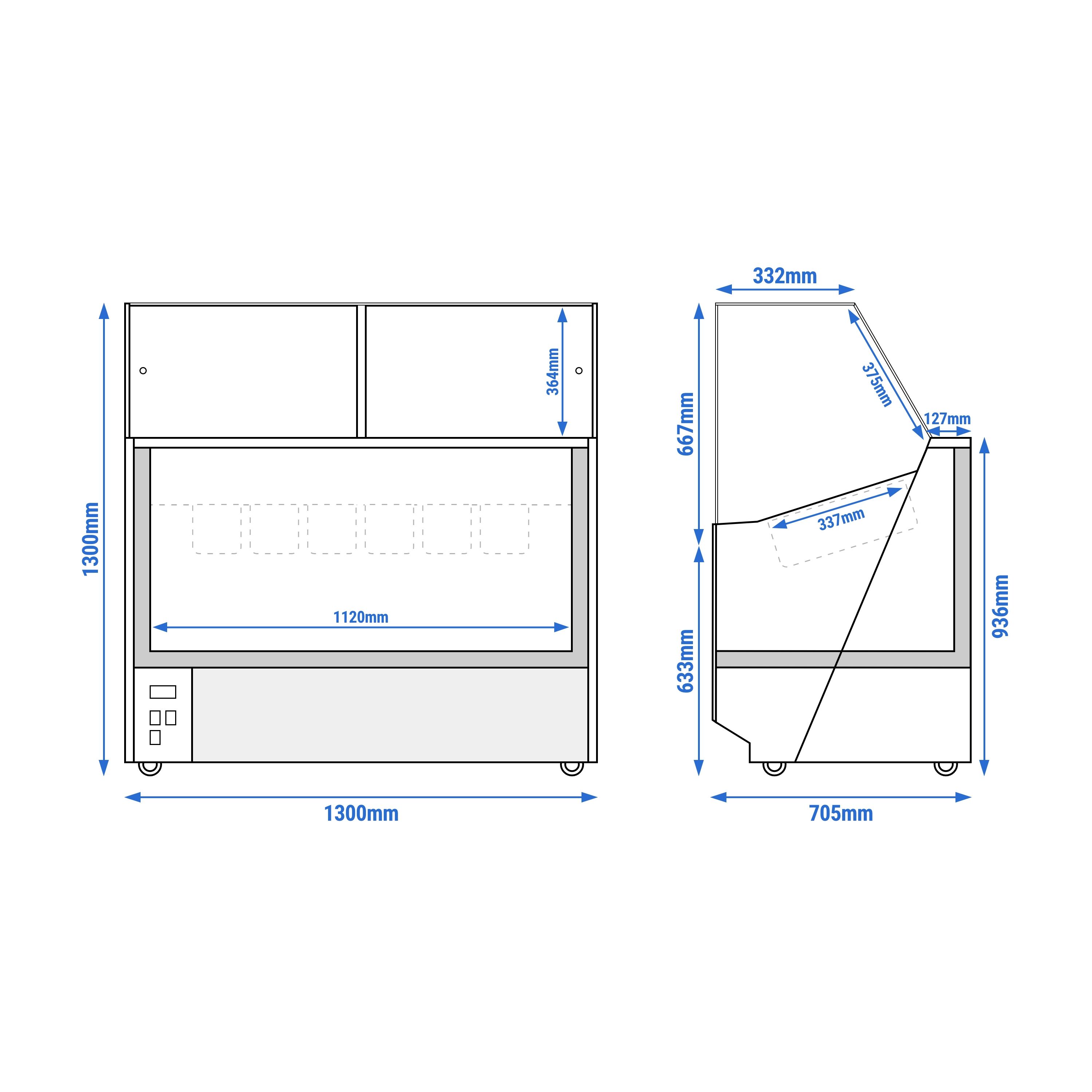 Vitrine à glace THEO – 1300 mm – refroidissement ventilé – pour 6 bacs à glace de 5 litres – Blanc