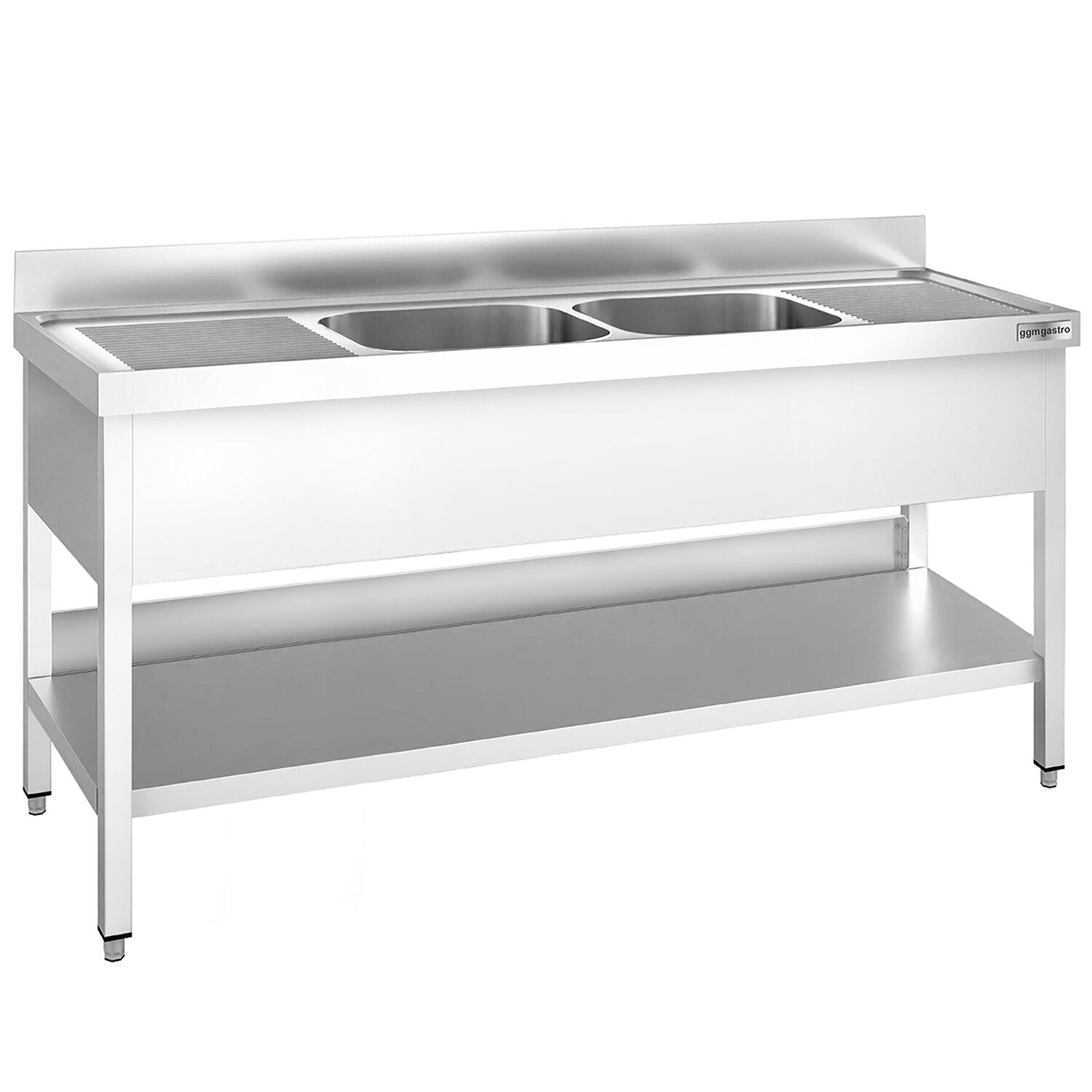 Plonge en inox PREMIUM - 1800x700mm - avec étagère basse - 2 bacs au centre