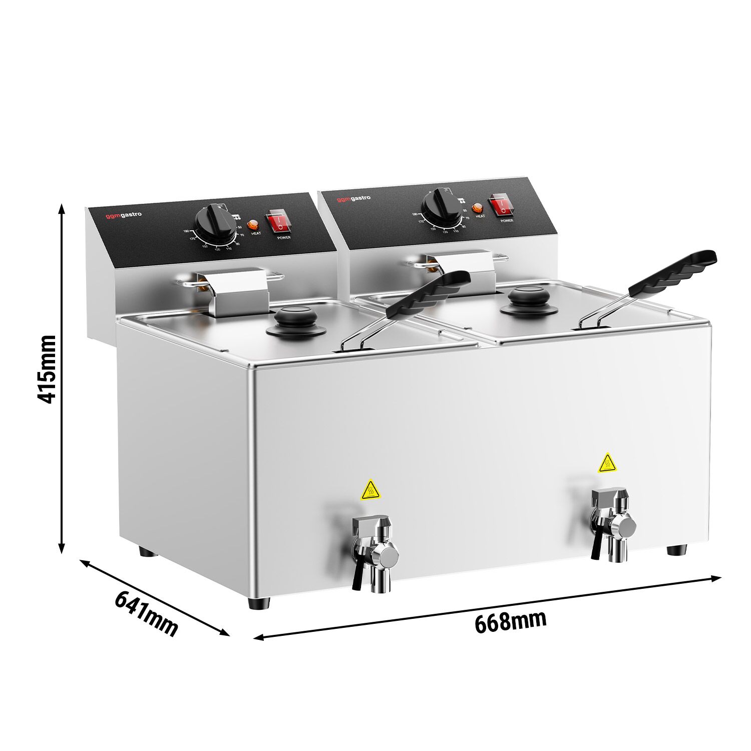 Friteuse électrique double – 12+12 litres – 6,5 kW – avec robinet de vidange