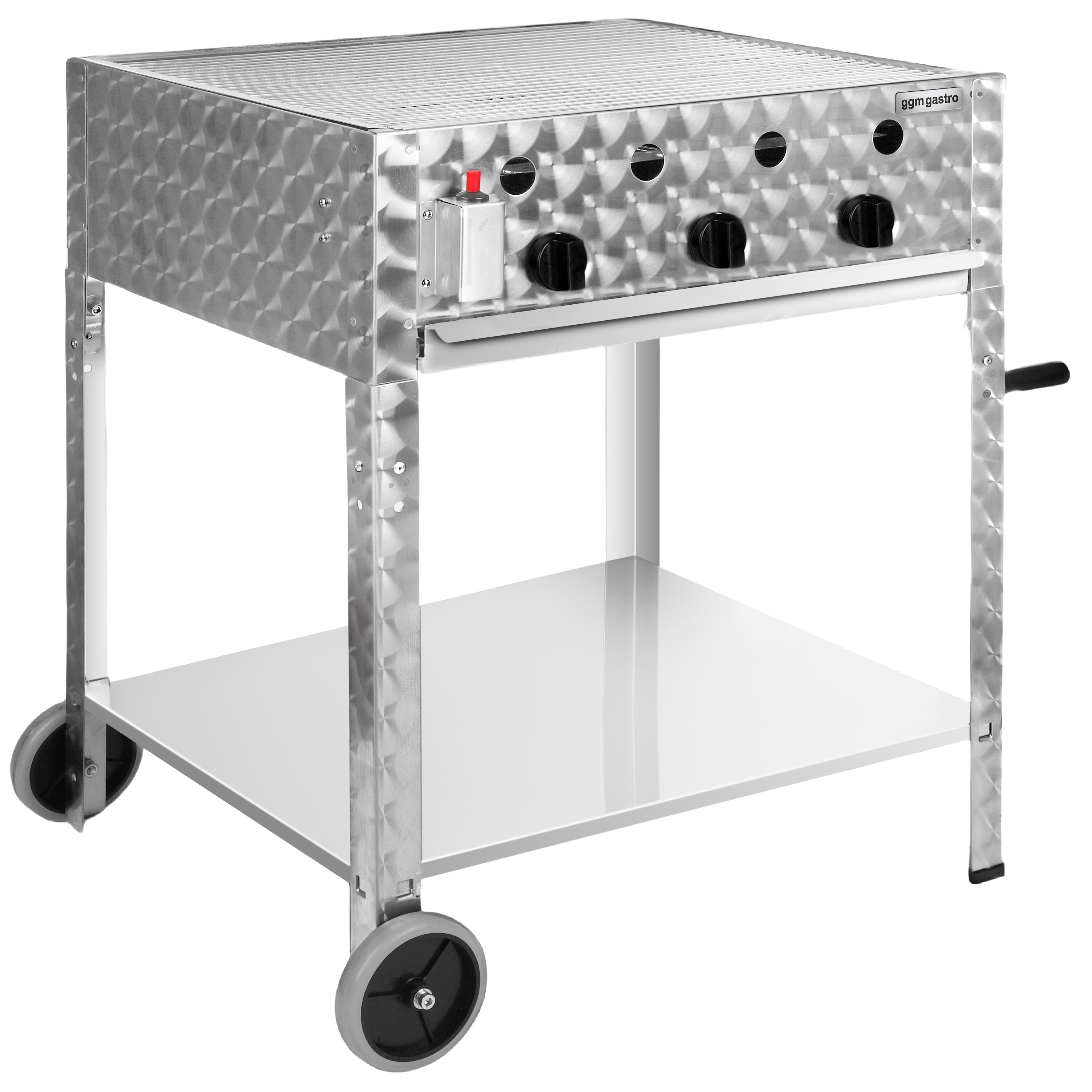 Barbecue à gaz professionnel - 10kW - sur pied - P560mm - 3 brûleurs - incl. support mobile, grille de cuisson & plaque de four
