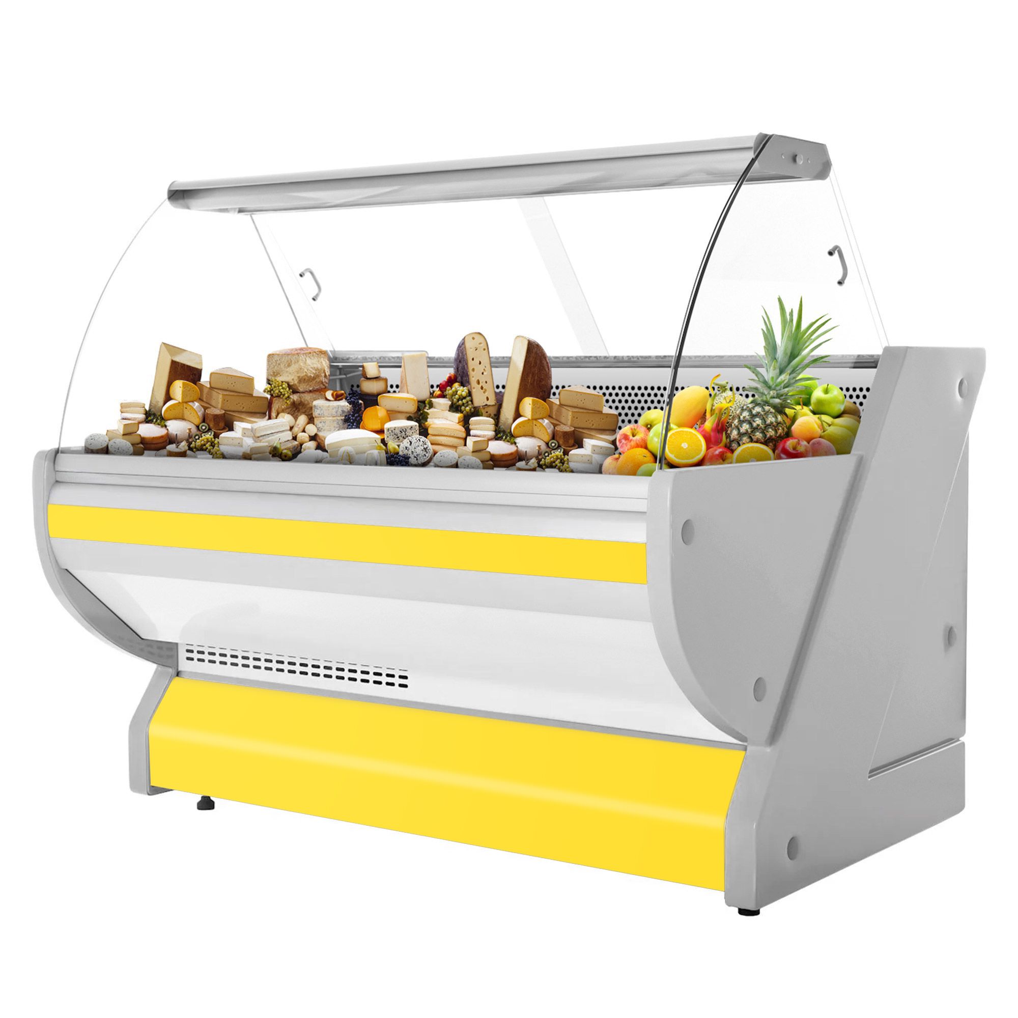 Serve Over Counter - 1725x1150mm - curved front glass - granite worktop - yellow front - capacity 340 litres