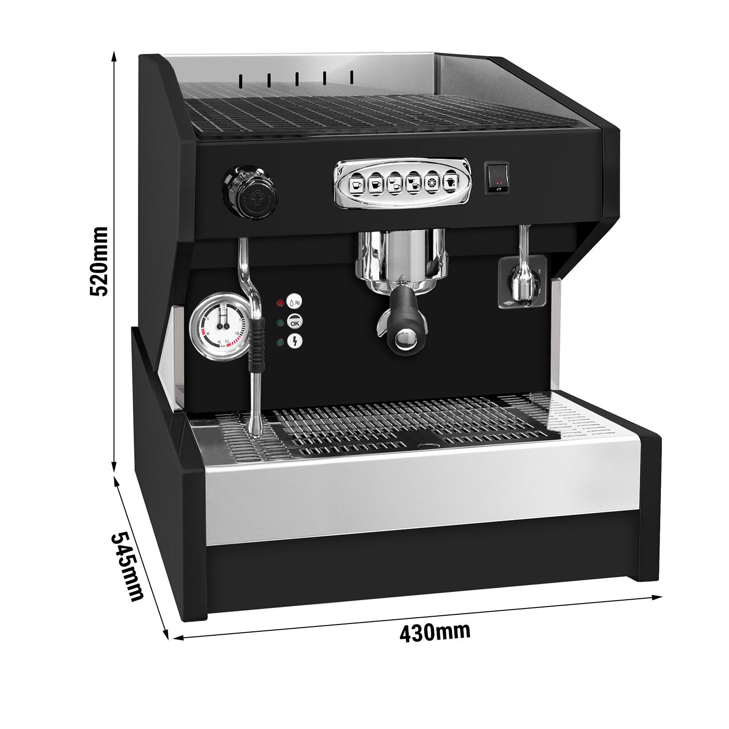 Machine à café porte-filtre « Eminence » – 1 groupe – avec système de préinfusion inclus – Noir