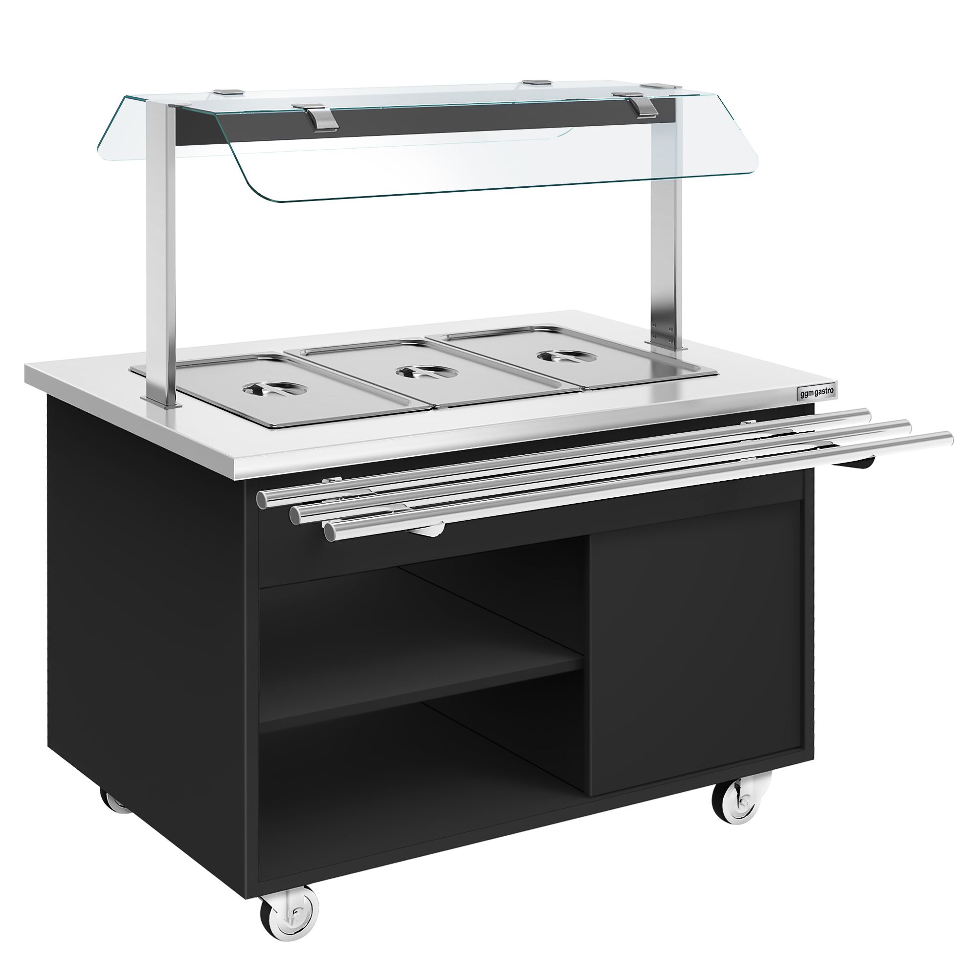 Buffet self-service chaud DANZIG - 1300mm - 3 bacs GN 1/1 - avec Glissière pour plateaux - Noir