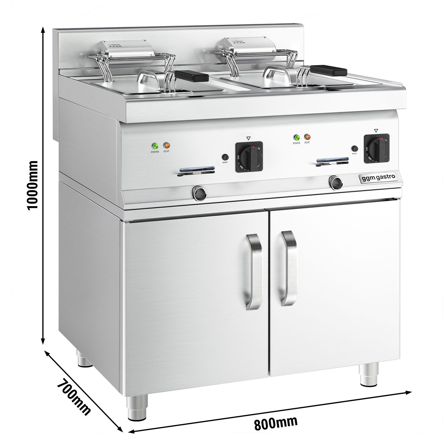 Friteuse électrique double – 10+10 litres – 18 kW – incl. soubassement avec 2 portes