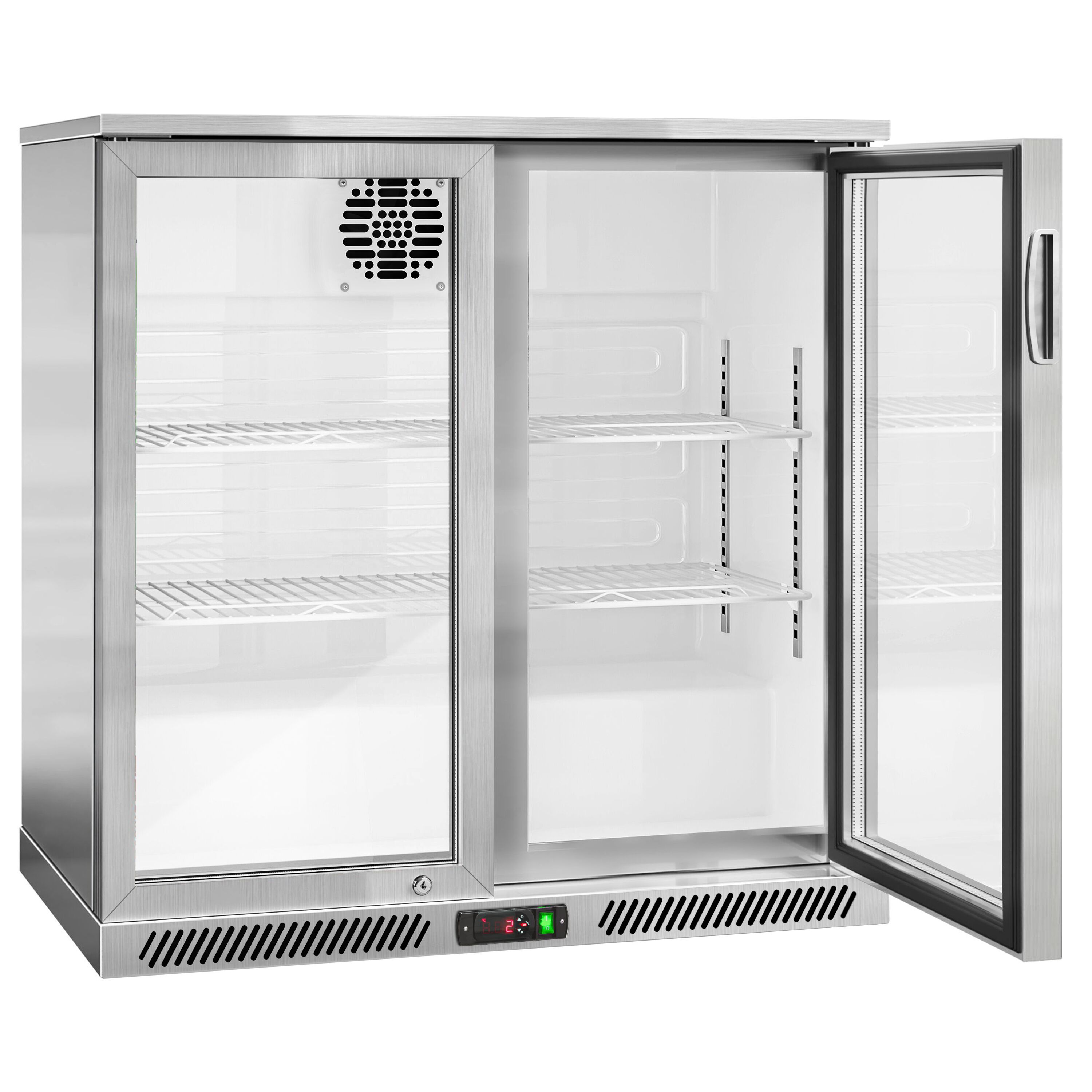 Réfrigérateur de bar – 900 mm – 220 litres – avec 2 portes vitrées battantes – en inox