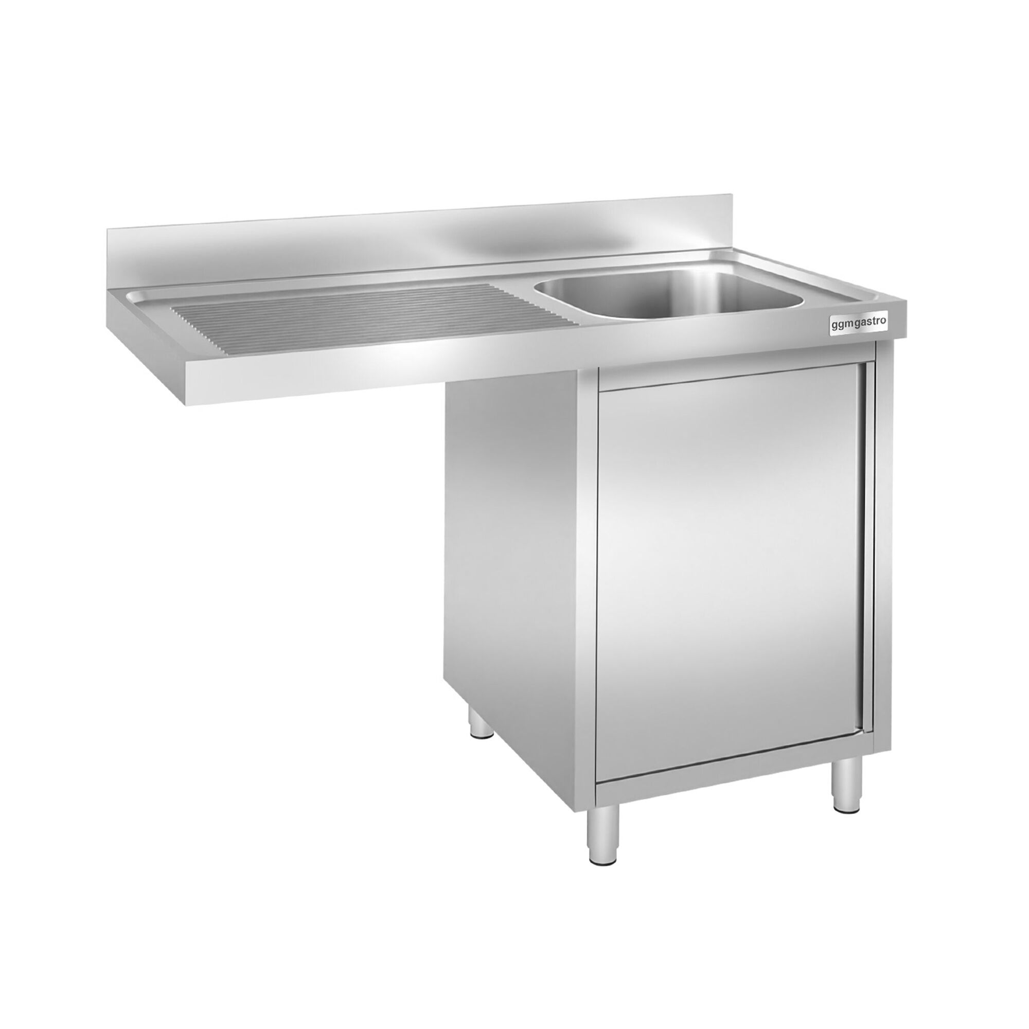 Plonge inox professionnelle PREMIUM - 1200x700mm - 1 bac à droite - avec égouttoir à gauche - passage lave-vaisselle à gauche