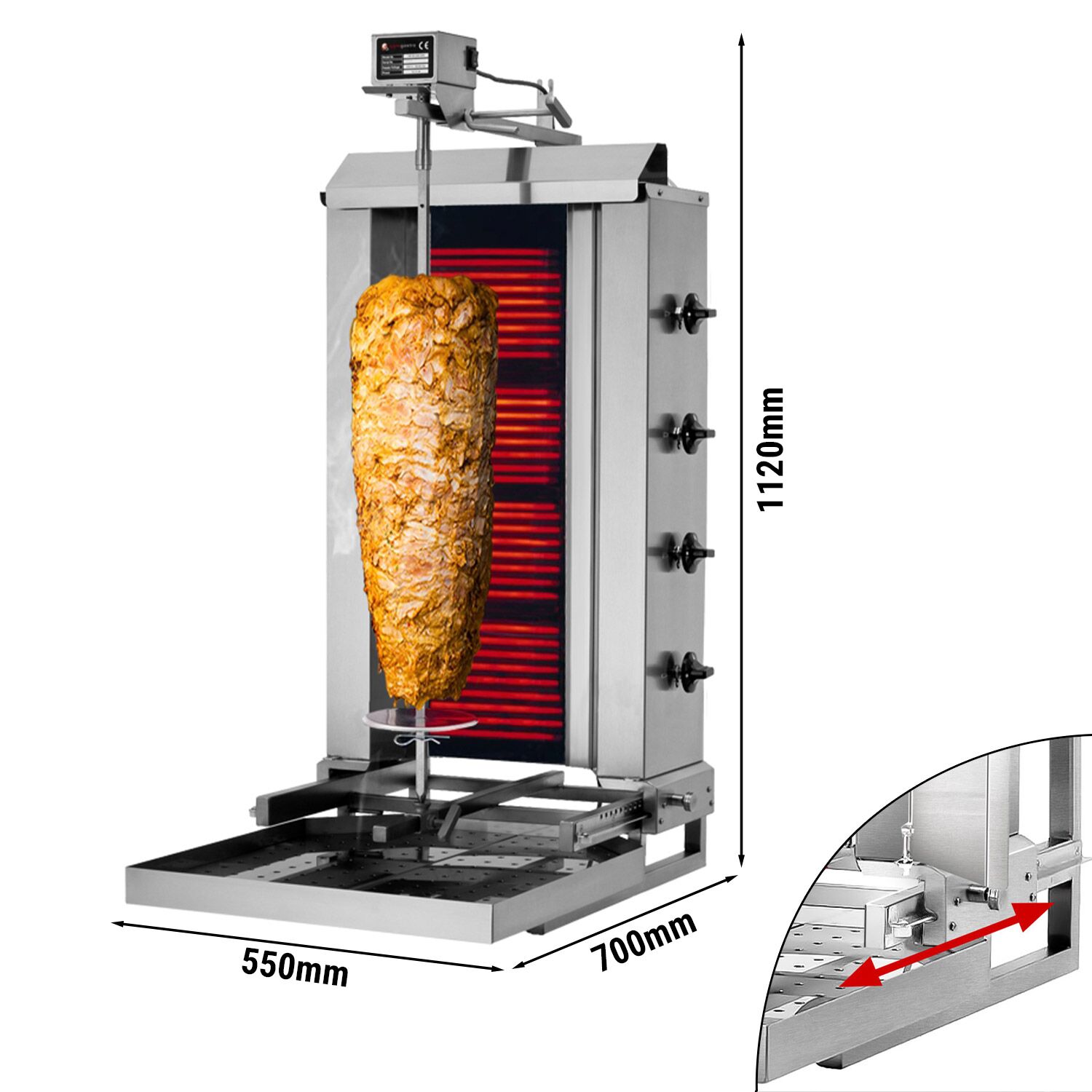 El Kebabgrill - 7,2 kW - max. 60 kg - Bordsmodell - inkl. 2 flügeltürer & fettbricka