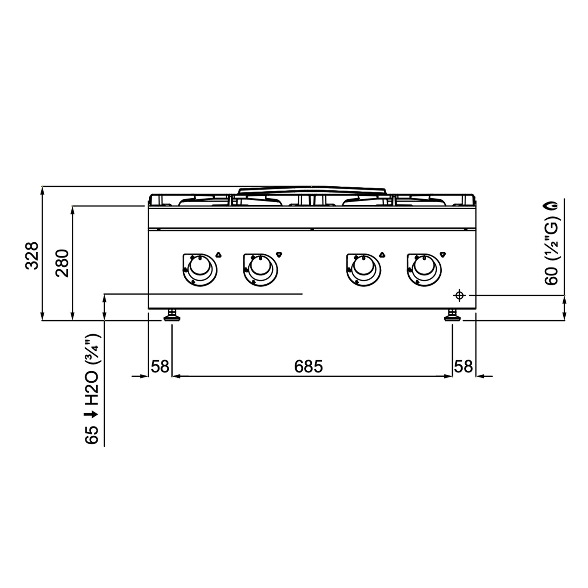 Fourneau à gaz – 24 kW – 4 brûleurs