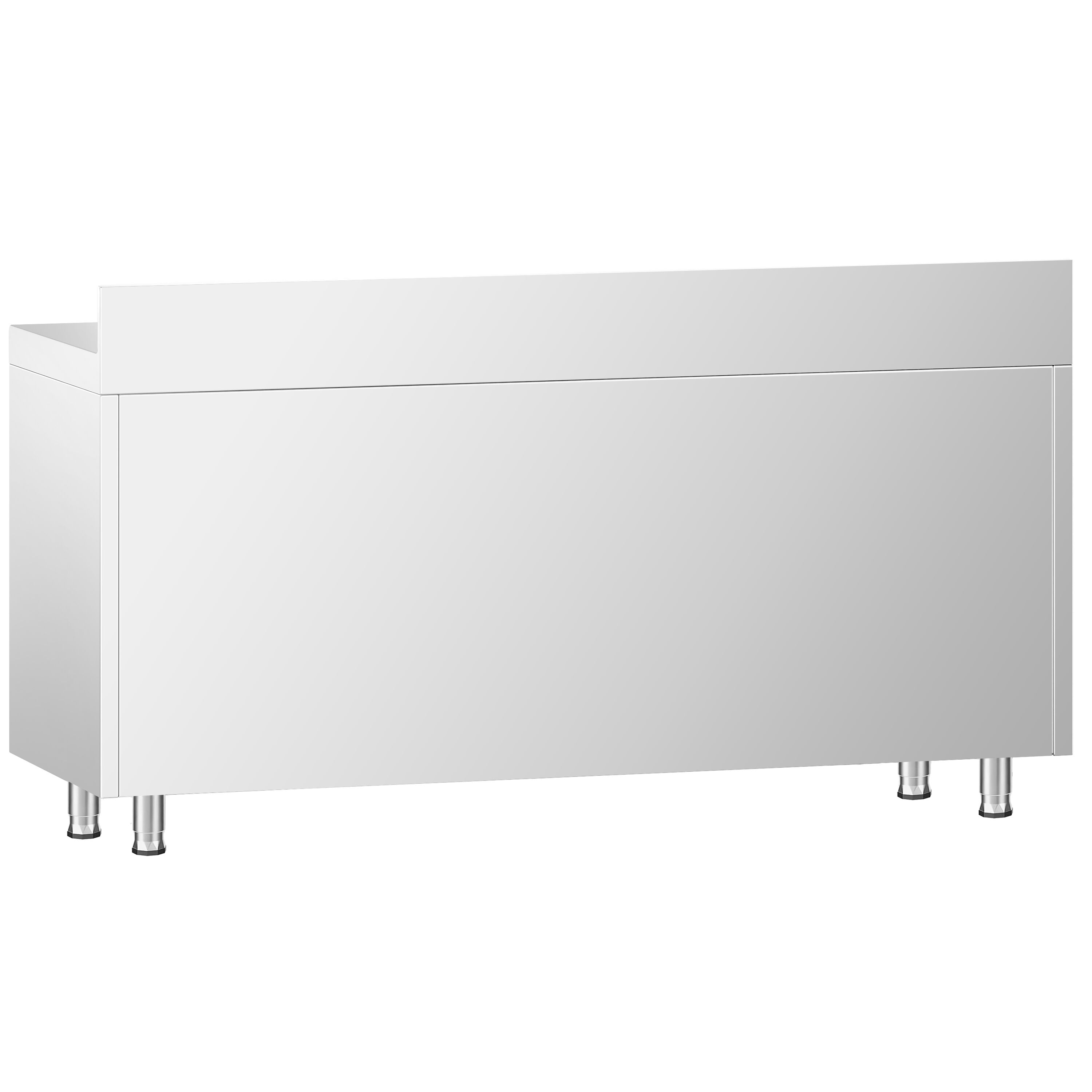 Table armoire en acier inoxydable PREMIUM - 1600x700mm - avec 3 tiroirs à gauche et portes coulissantes - avec dosseret