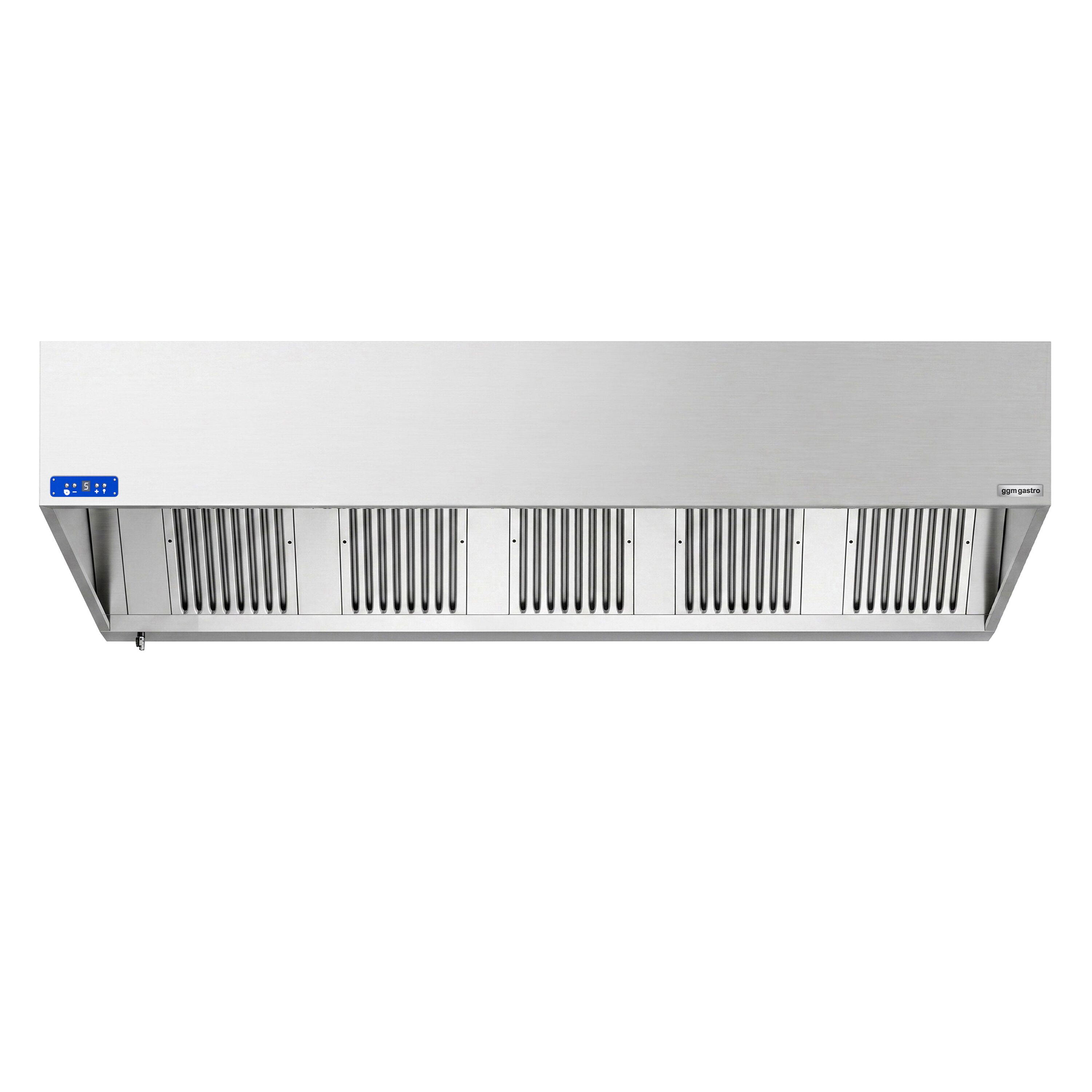 Commercial Wall-Mounted Extractor Hood with Motor - 2600mm - with Speed Controller, Baffle Filters & Lighting