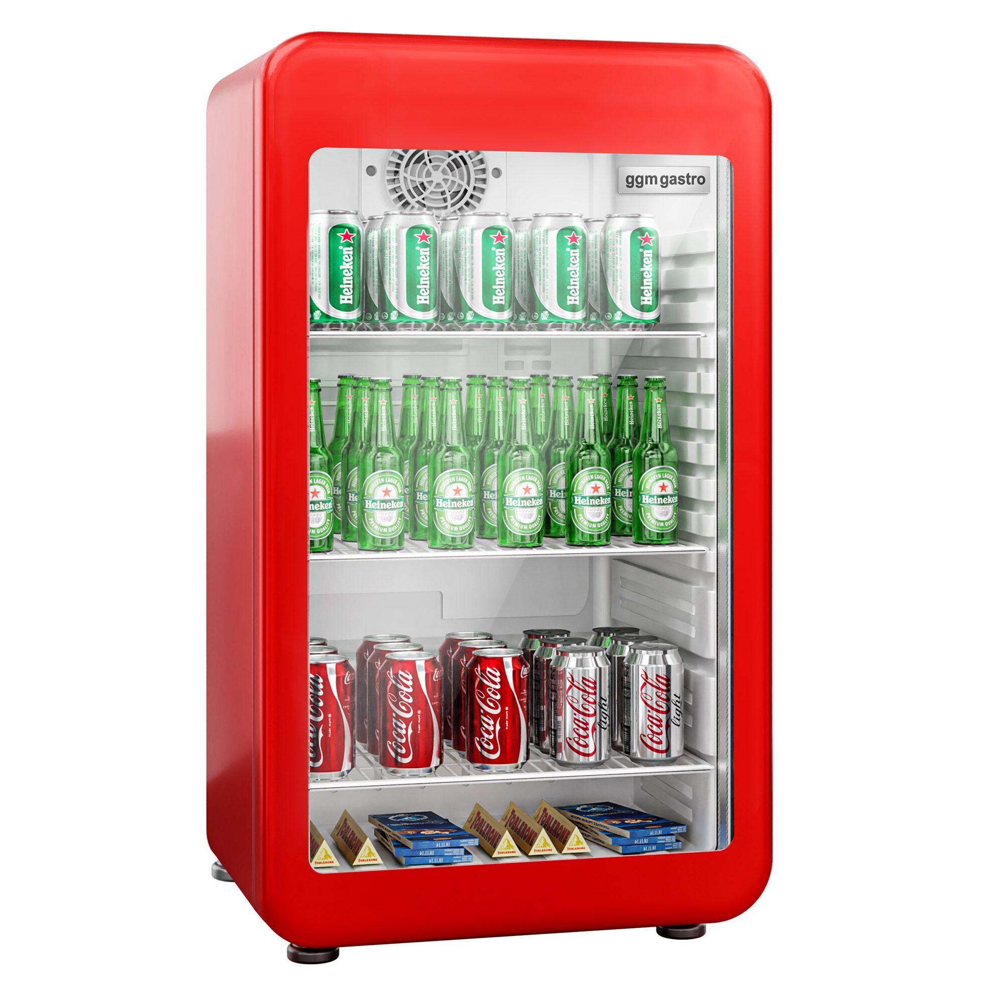 Minibar - 495mm - 113L - avec 1 porte en verre - Rouge - double vitrage, porte réversible