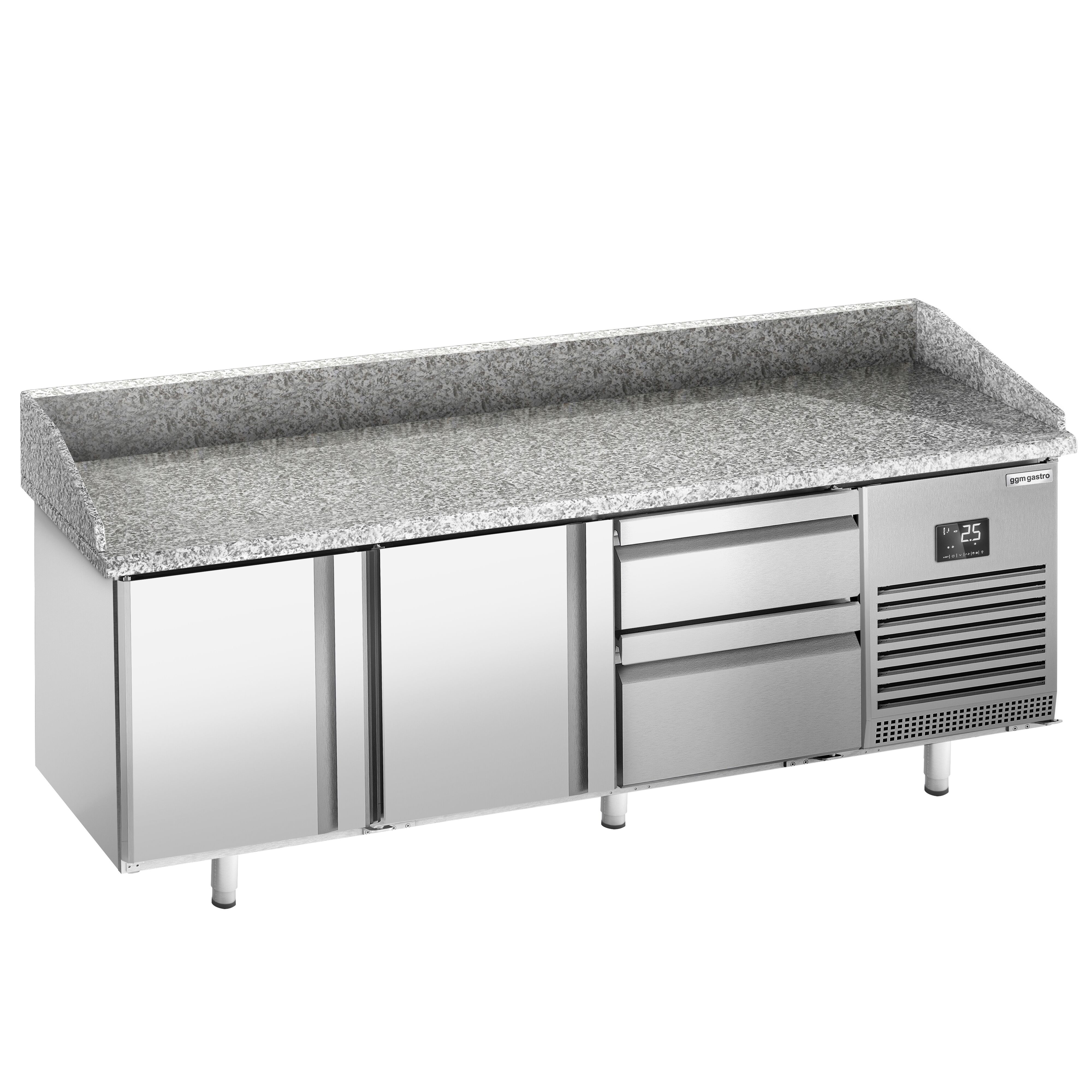 Commercial Pizza Prep Counter - Granite Top PREMIUM PLUS - 1980x700mm - with 2 doors & 2 drawers