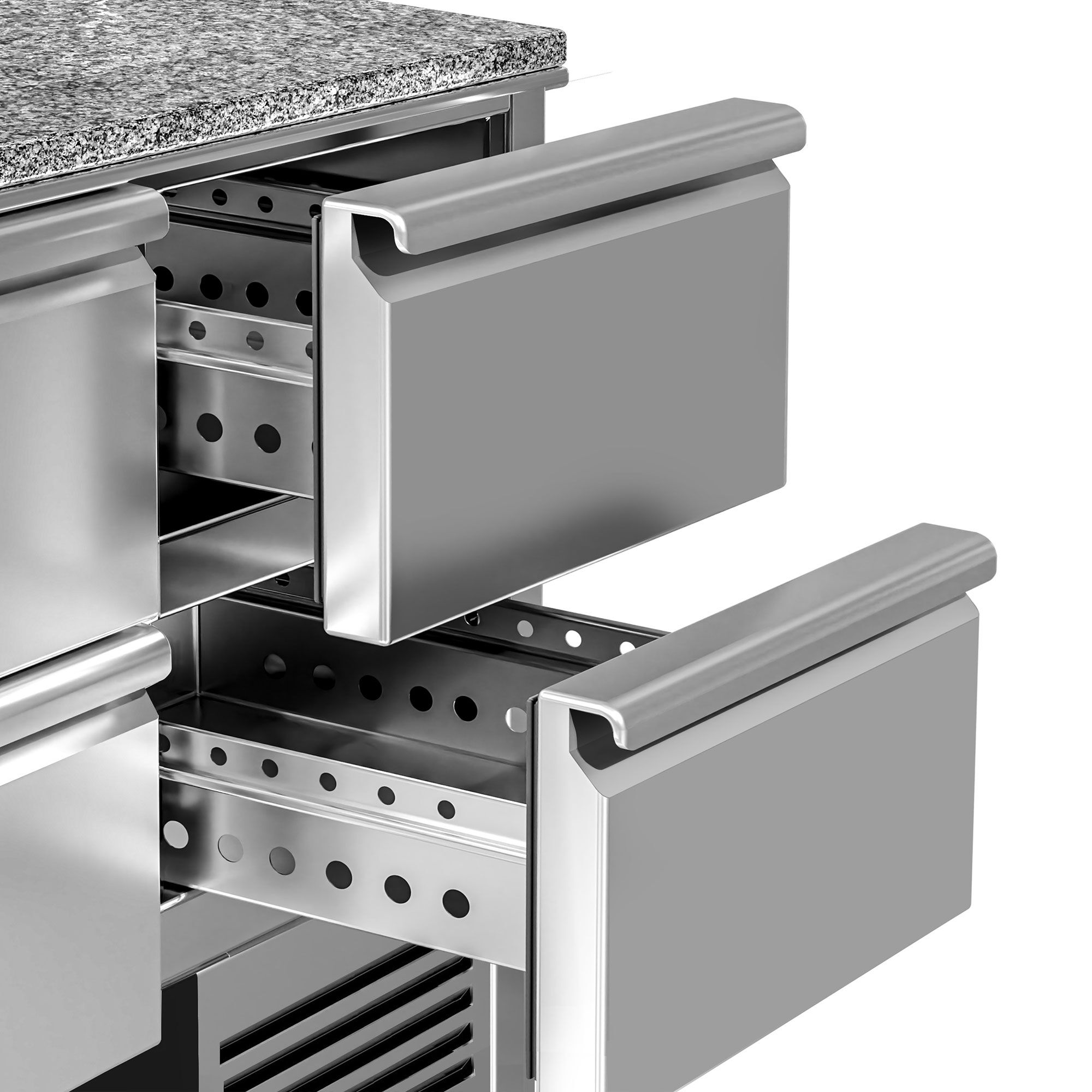 Commercial Pizza Prep Counter - Granite Top PREMIUM - 1400x700mm - with 0 doors & 6 dough drawers
