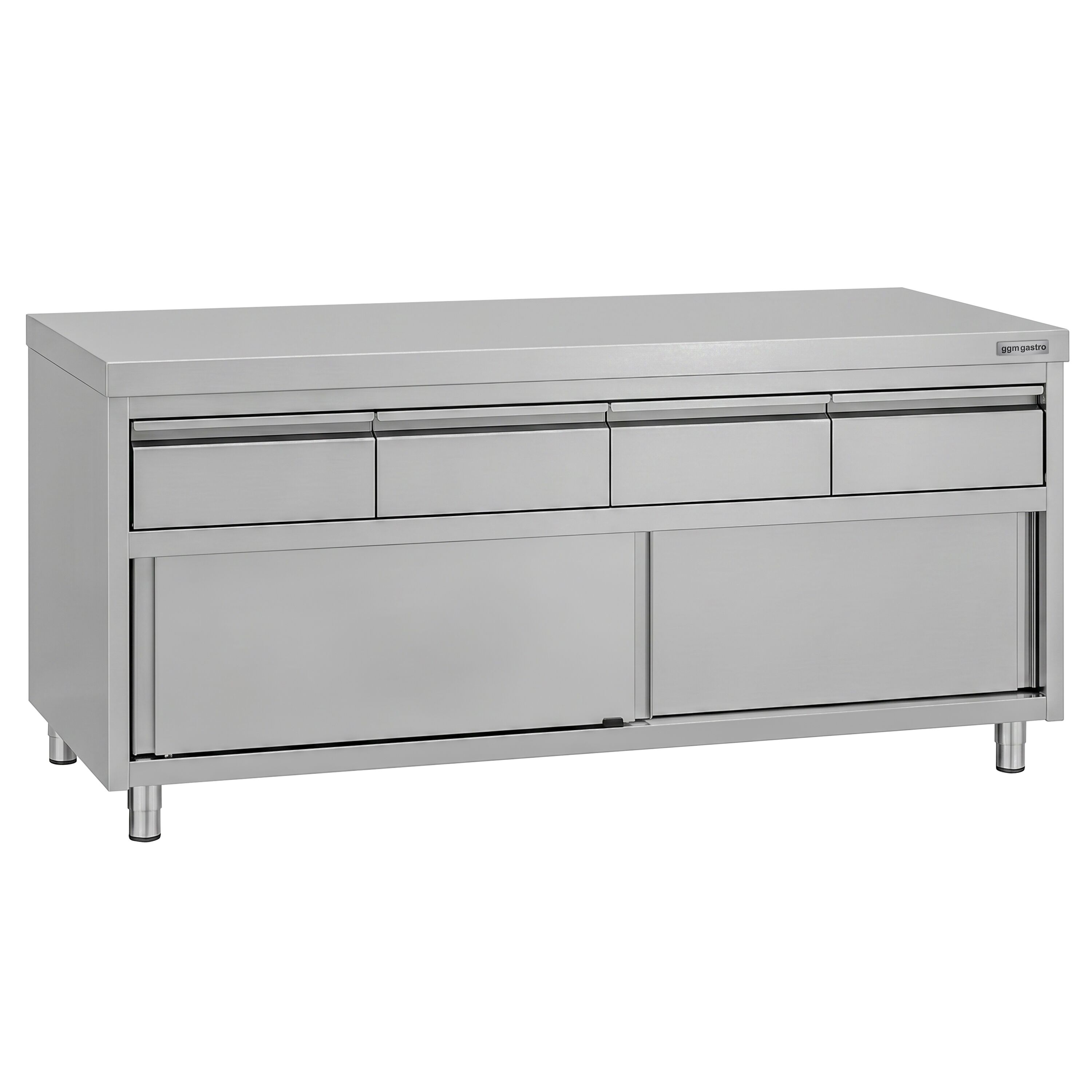 Armoire de travail en acier inoxydable ECO - 2000 x 600 mm - avec 4 tiroirs et une porte coulissante