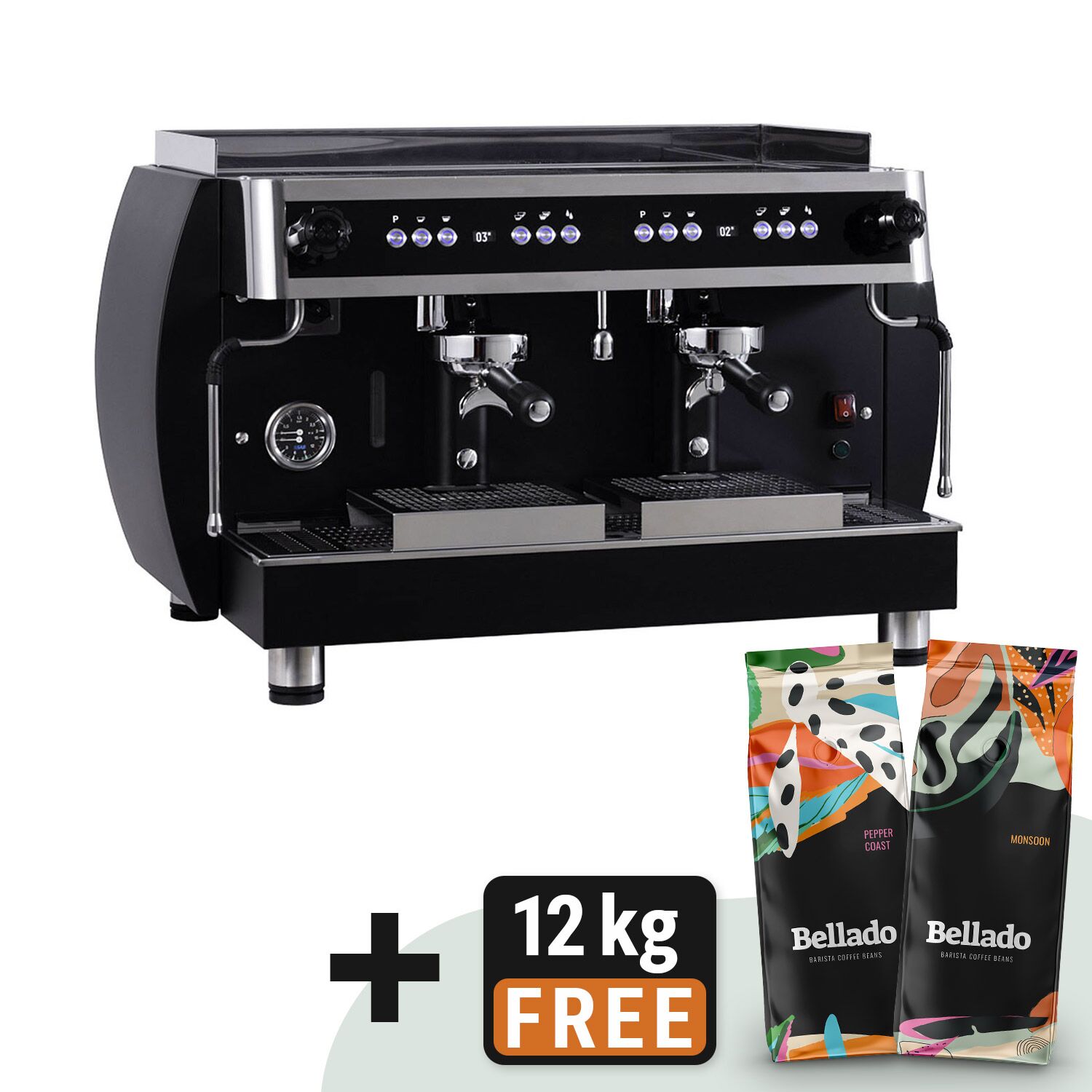 Machine à café porte-filtre « Grace » – avec écran digital – 2 groupes – avec système de préinfusion & compteur de shots inclus – Noir