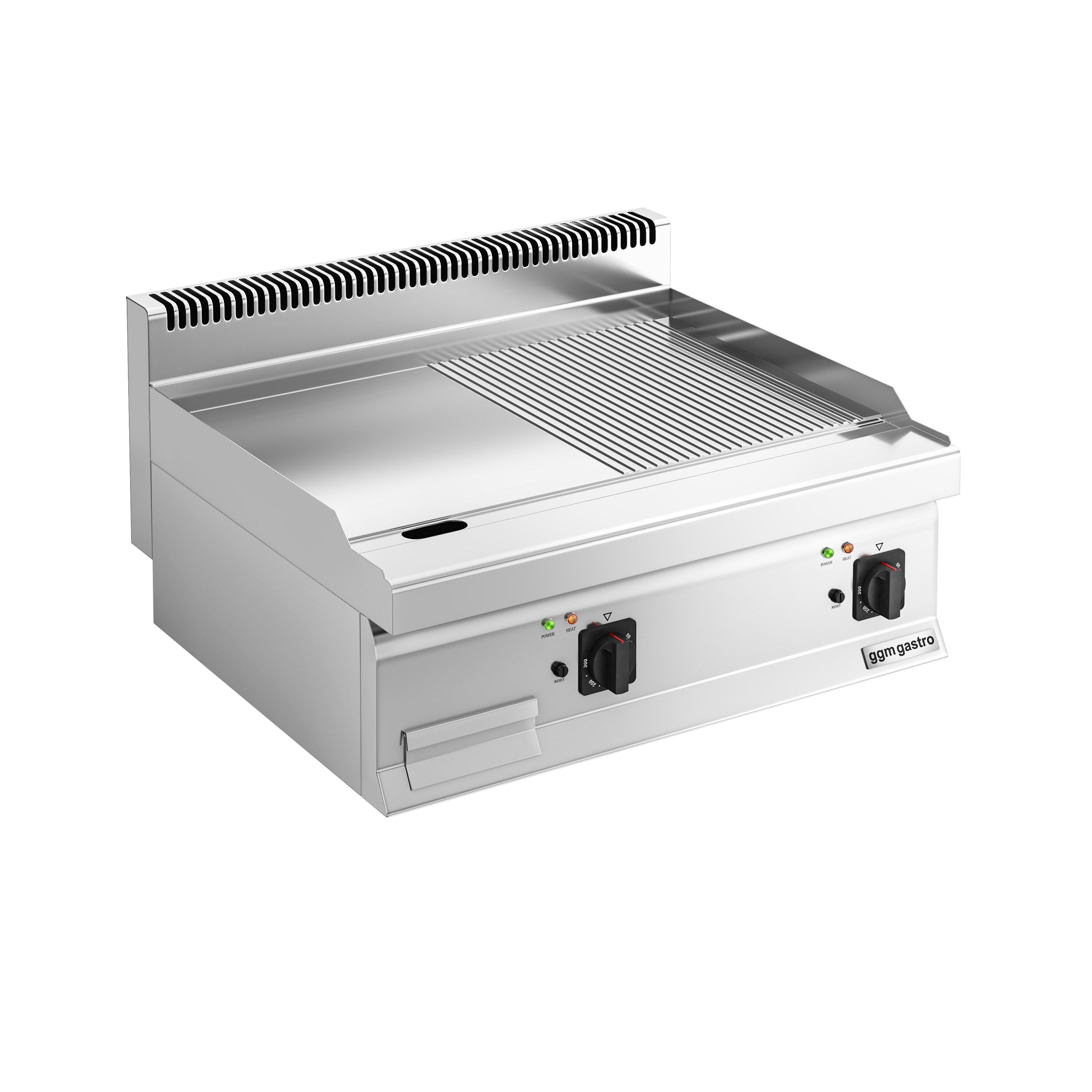 Plancha électrique - plaque acier - 2 zones - 9,0 kW - 1/2 lisse, 1/2 rainurée - Surface de cuisson : 595x500mm