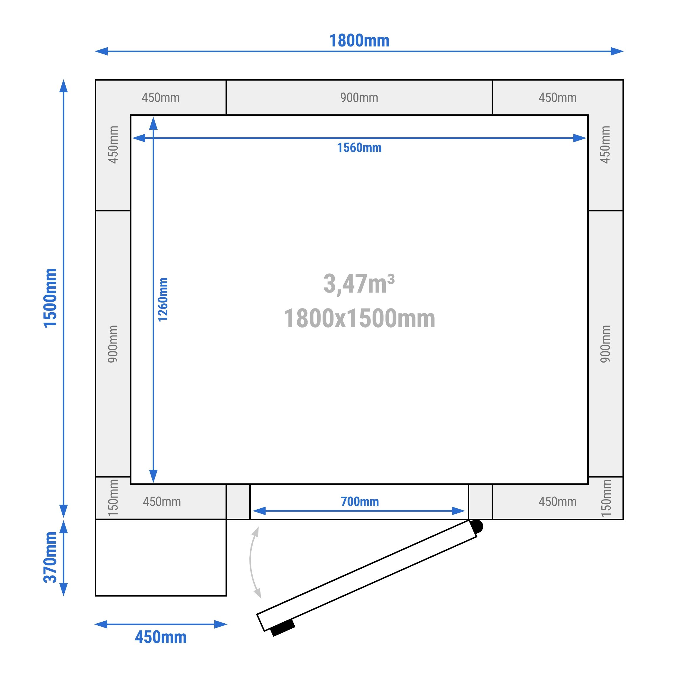 Chambre de congélation – 1800 × 1500 mm – 3,47 m³ – avec groupe de congélation et rideaux à lamelles inclus