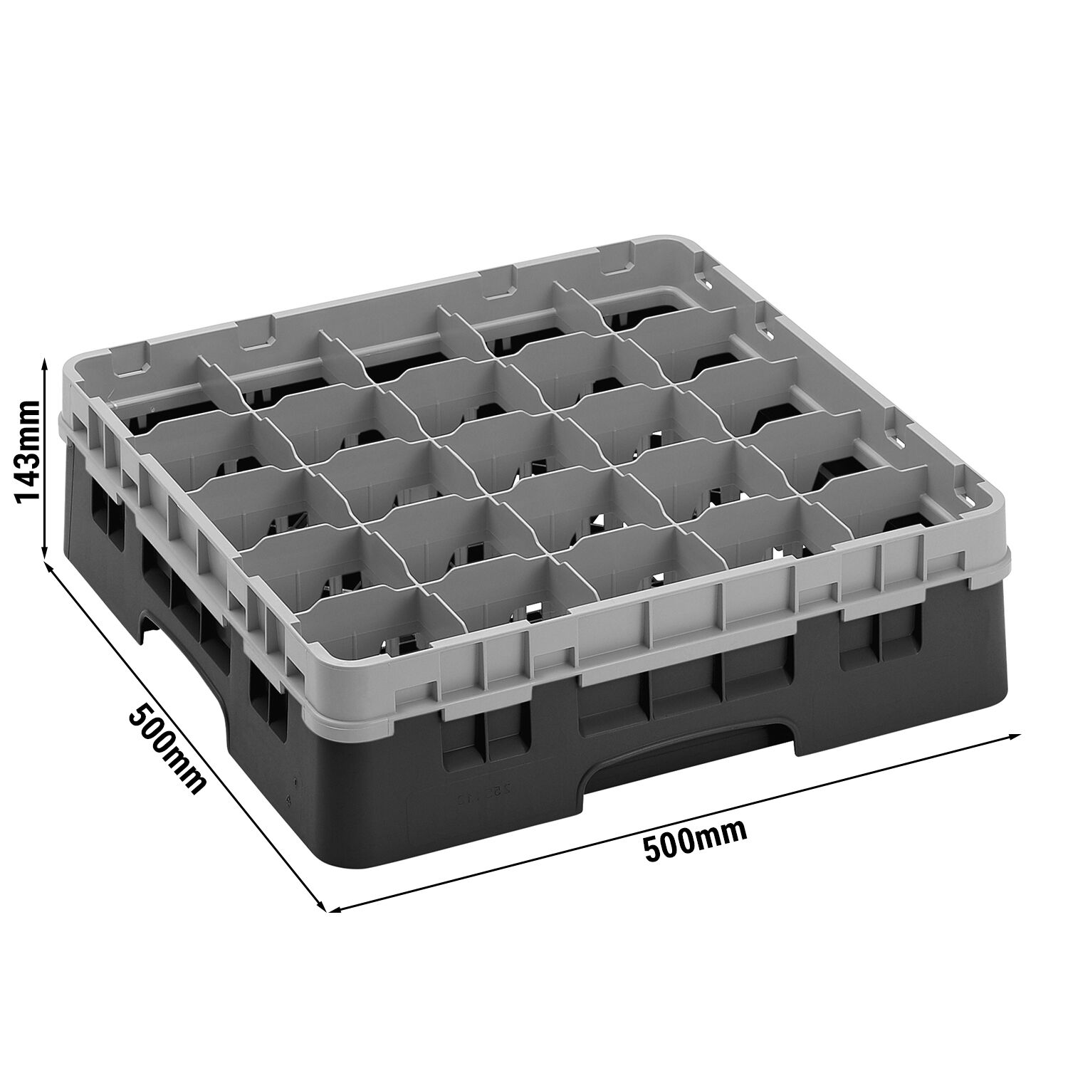CAMBRO | CAMRACK® - Glazenwasmand 1/1 - 25 vakken - met 1 verlengstuk - 500x500mm - Zwart