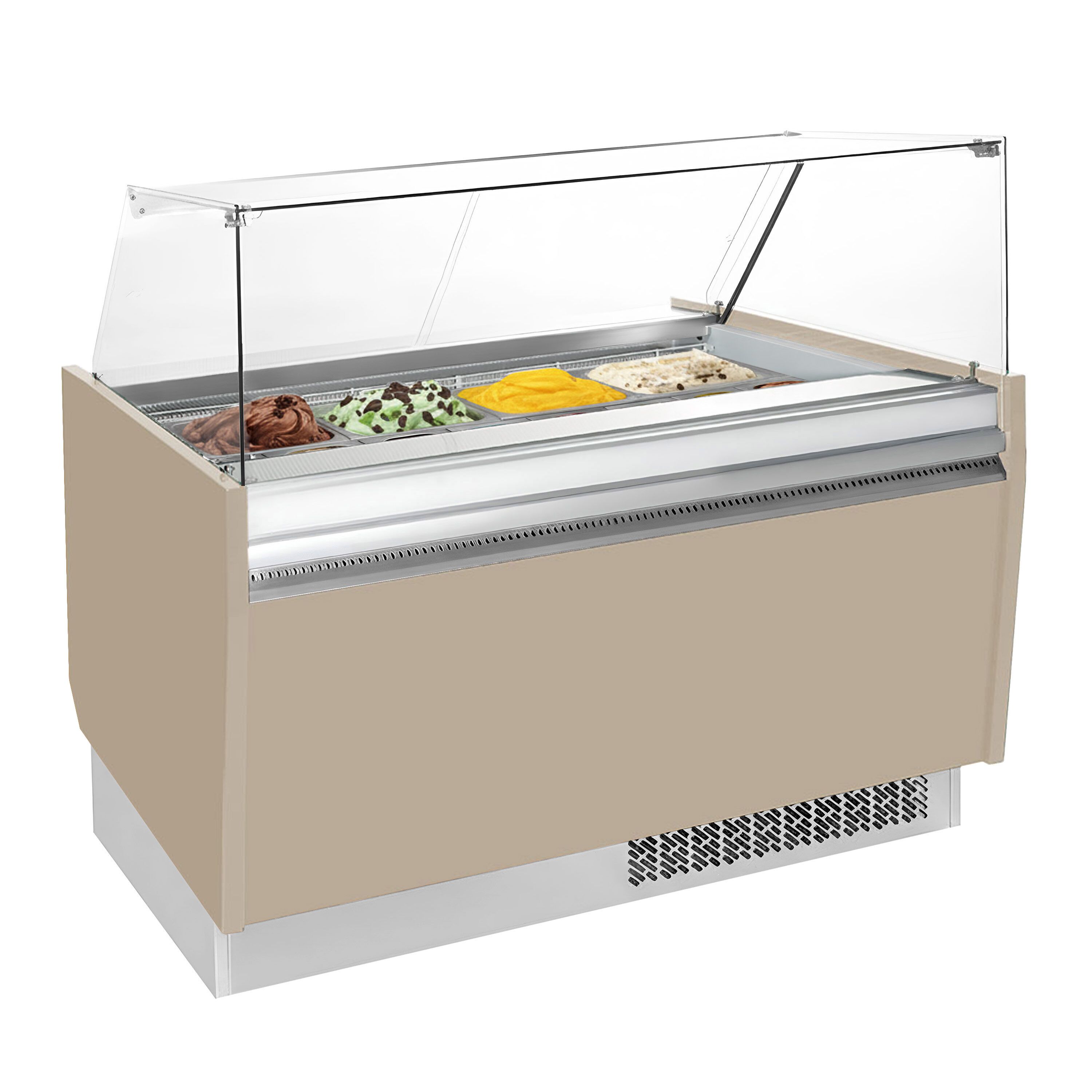 Vitrine à glace LIAM – 1560 mm – refroidissement statique – pour 13+13 bacs à glace de 5 litres – Beige