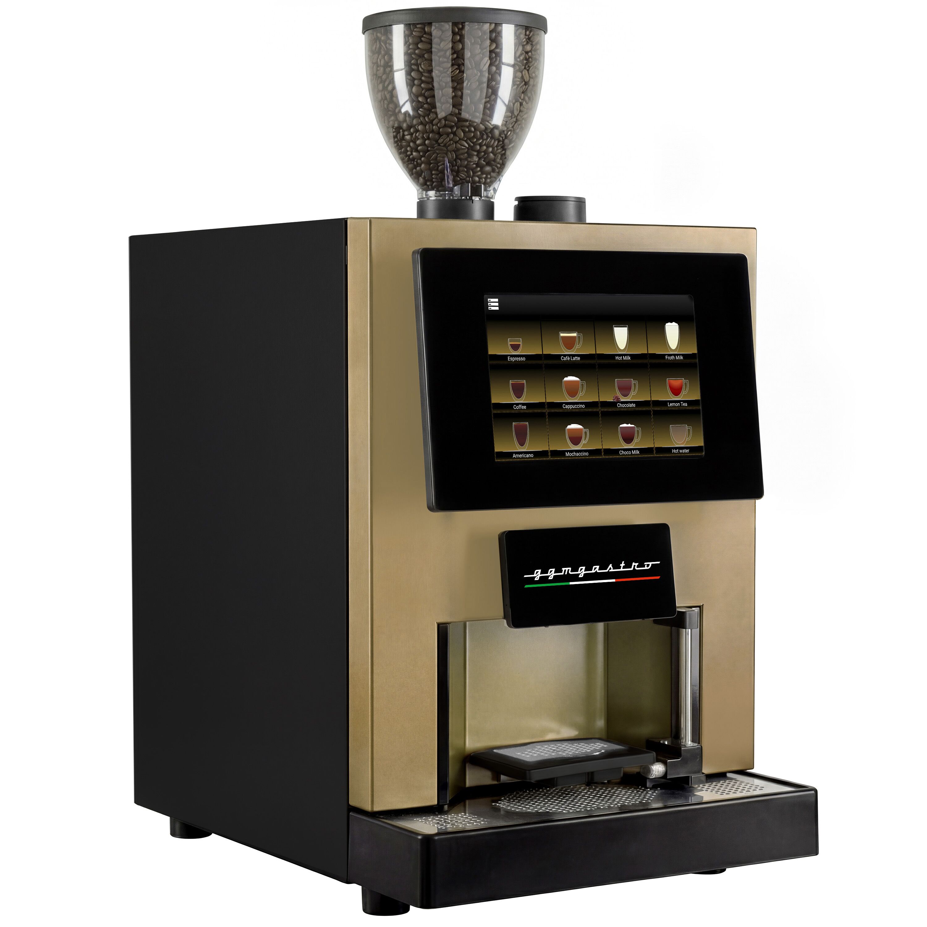 Machine à café automatique - 30 programmes - écran tactile 10 pouces - 1 réservoir à grains & 2 compartiments à poudre - avec système de lait frais