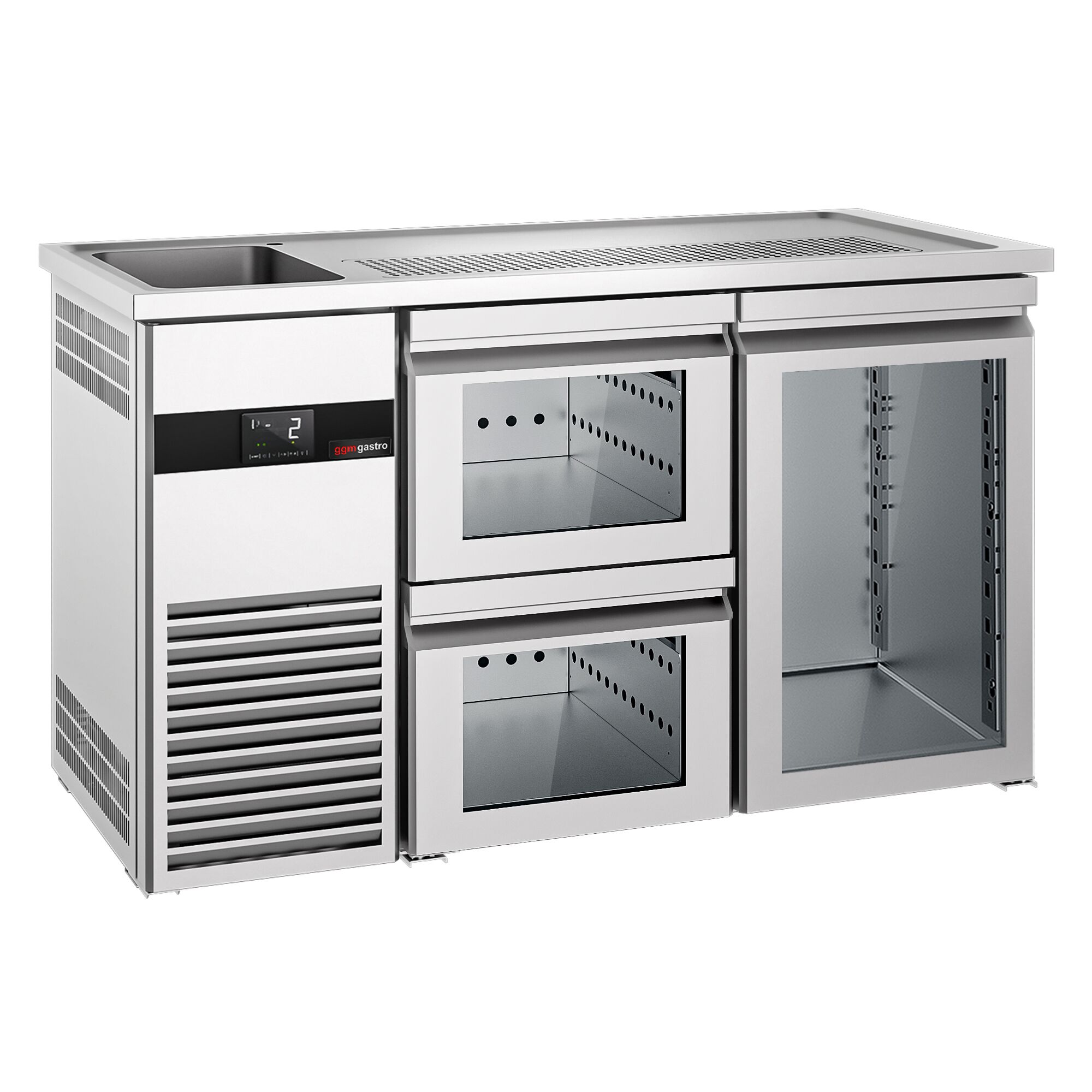 Comptoir de bar réfrigéré PREMIUM - 1550x700mm - 1 porte vitrée & 2 tiroirs en verre