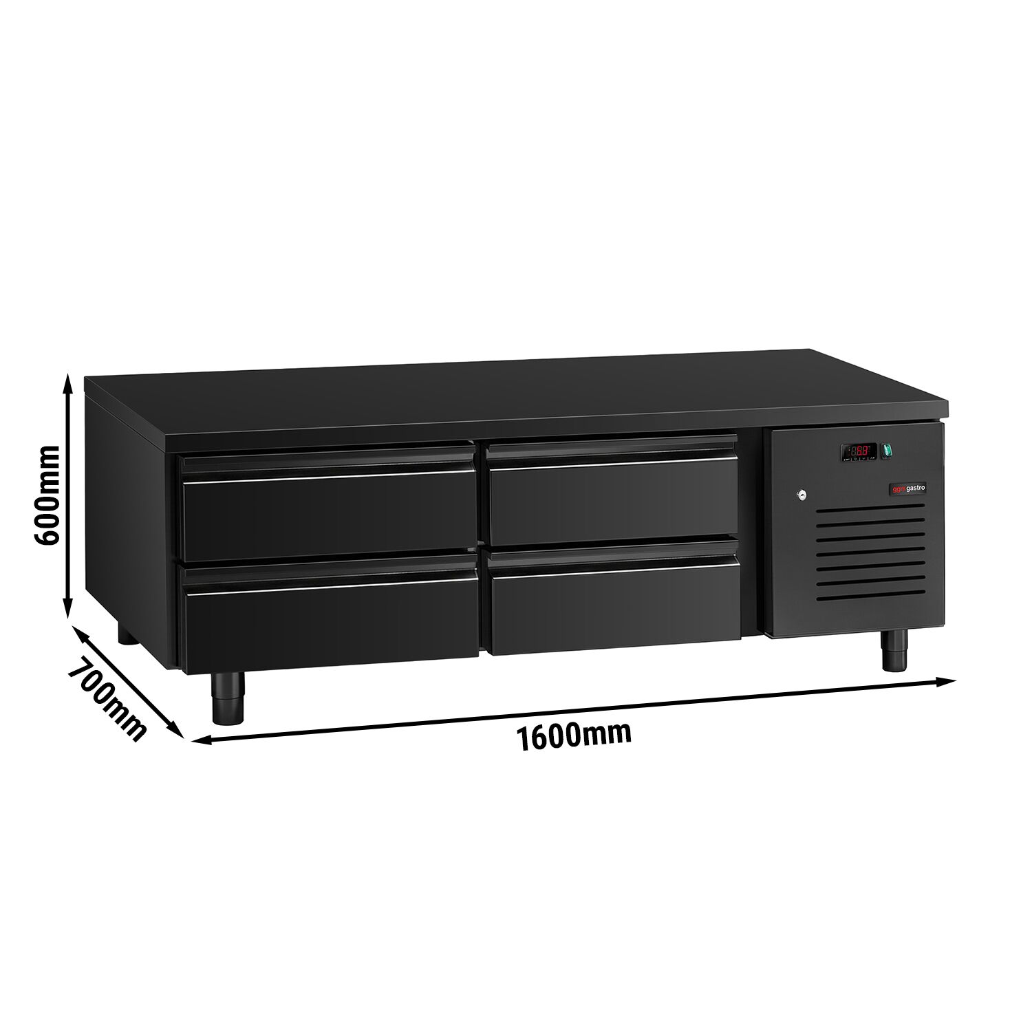 Meuble bas réfrigéré - 1600mm - 191 litres - 4x GN 1/1 tiroirs - noir mat