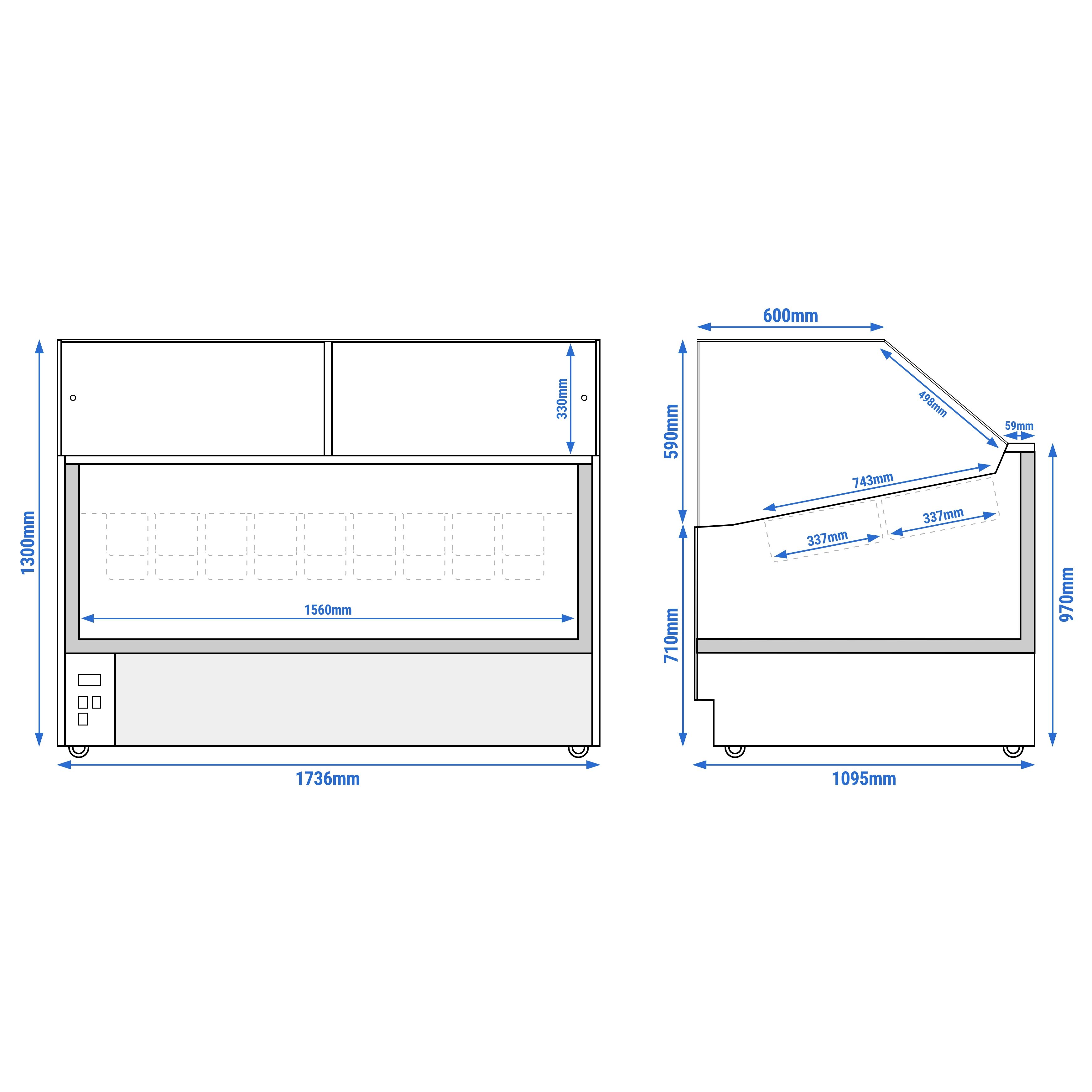 Vitrine à glace THEO – 1730 mm – refroidissement ventilé – pour 18 bacs à glace de 5 litres – Blanc