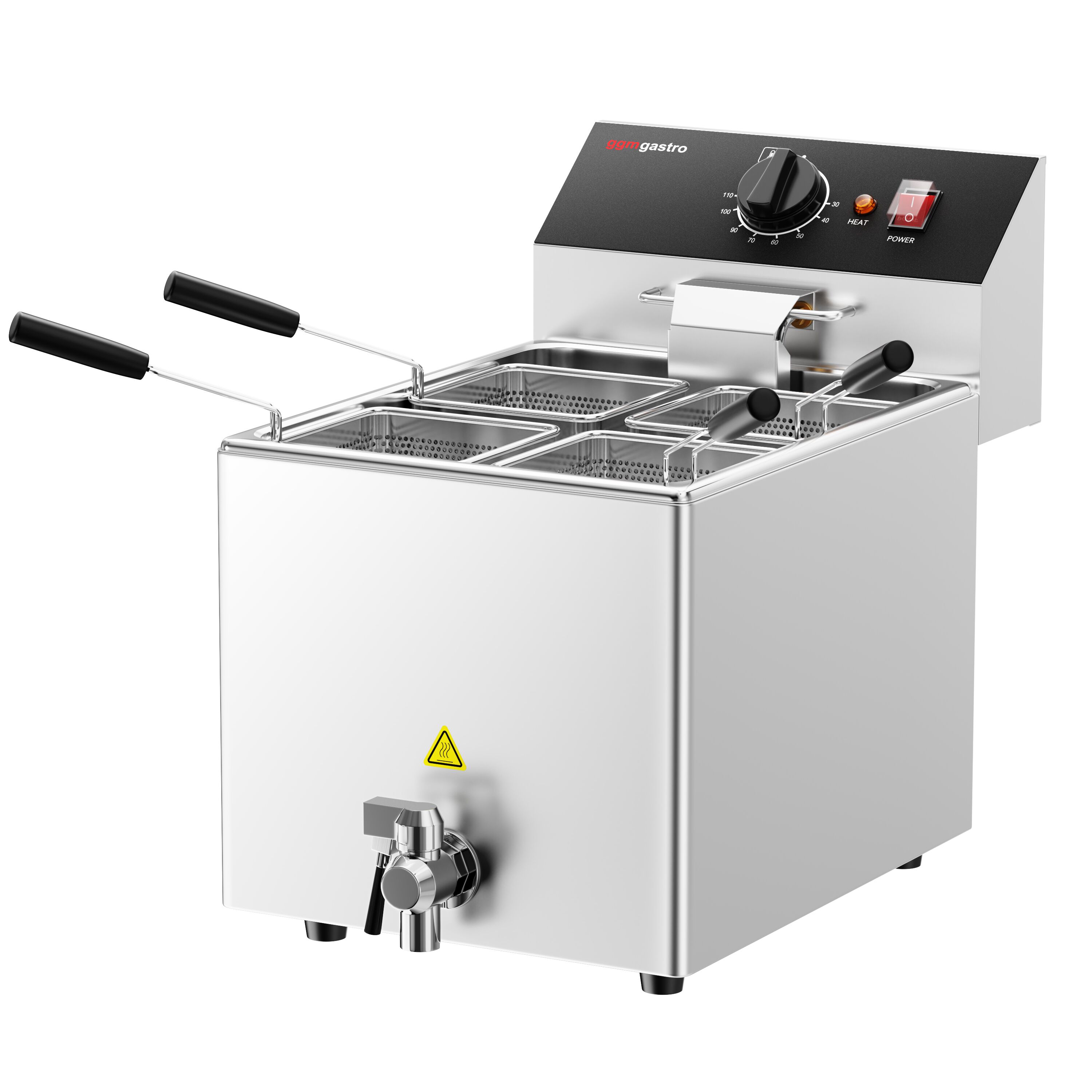 Cuiseur à pâtes électrique – 8 L – 3,25 kW – avec robinet de vidange – incl. 4 paniers