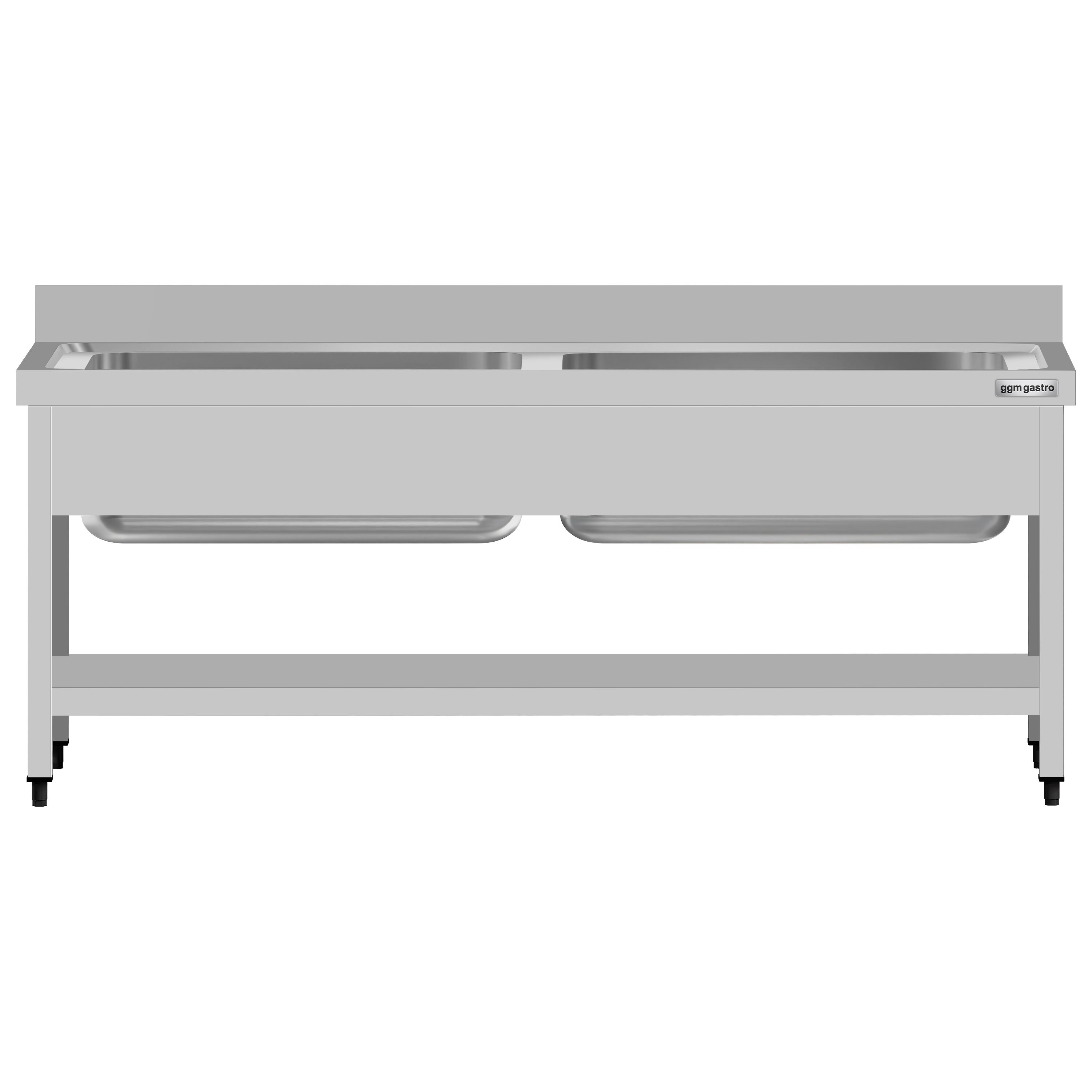 Plonge à marmites en inox ECO - 1800x700mm - avec étagère basse & 2 bacs